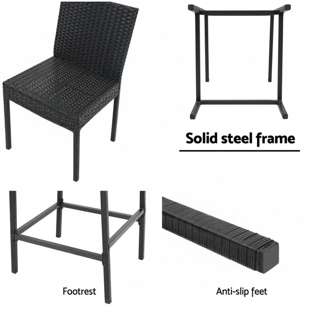 4 Gardeon 2-Piece Outdoor Bar Stools Dining Chair Bar Stools Rattan Furniture - Black, 4 of 5