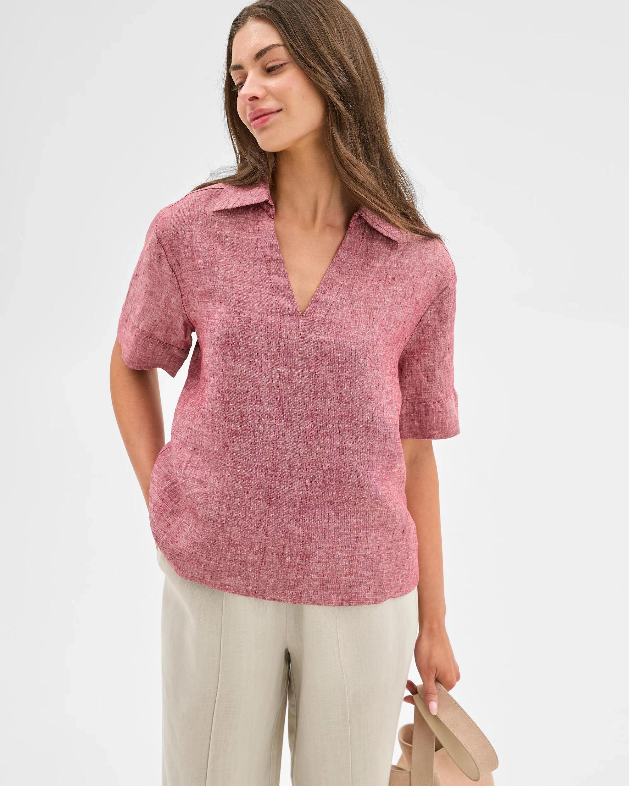 5 Target Petites European Linen Popover Top RHUBARB X-DYE, 5 of 6