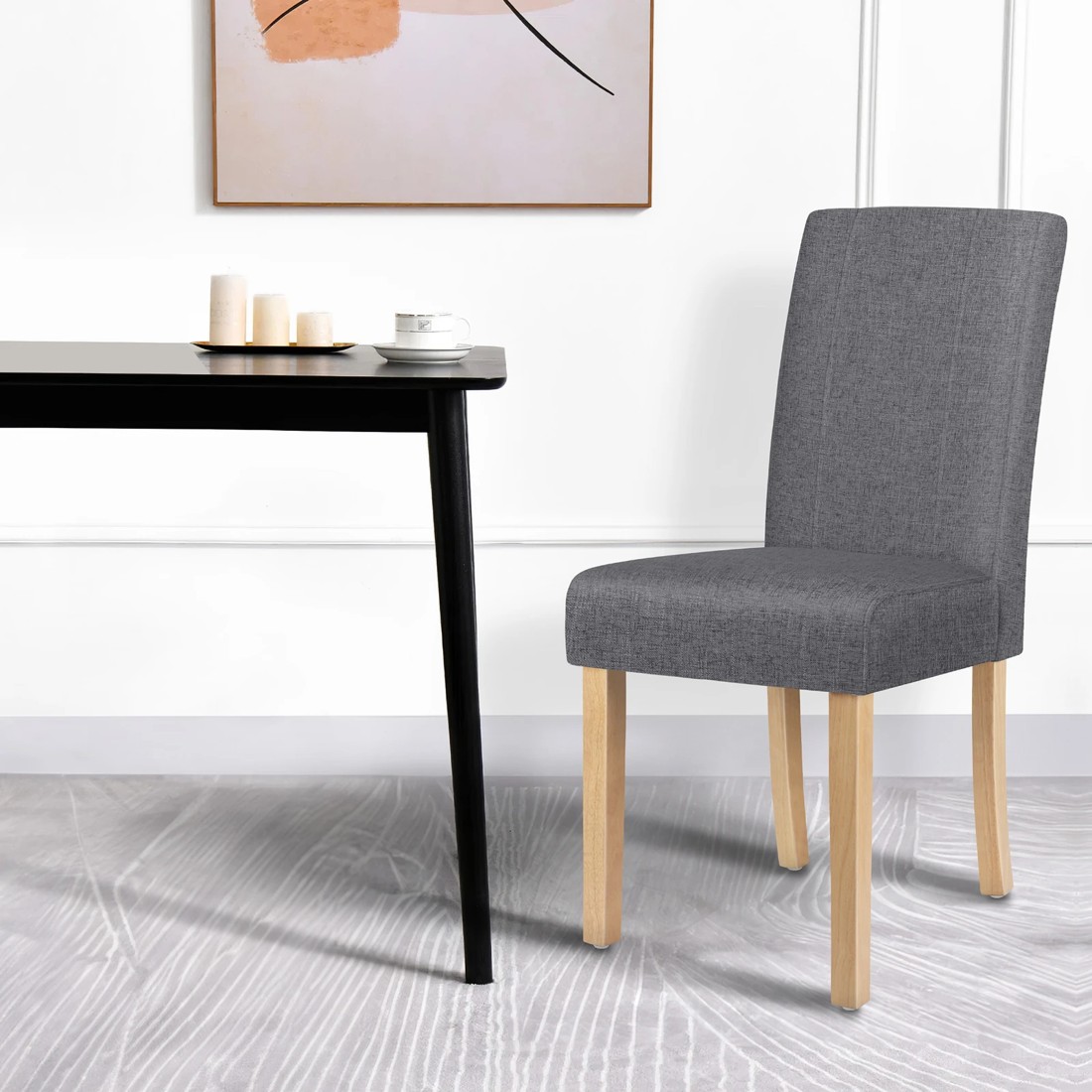 4 Alfordson 2x Dining Chair Cafe Kitchen Lounge Padded High-Back Wood Fabric - Grey, 4 of 10