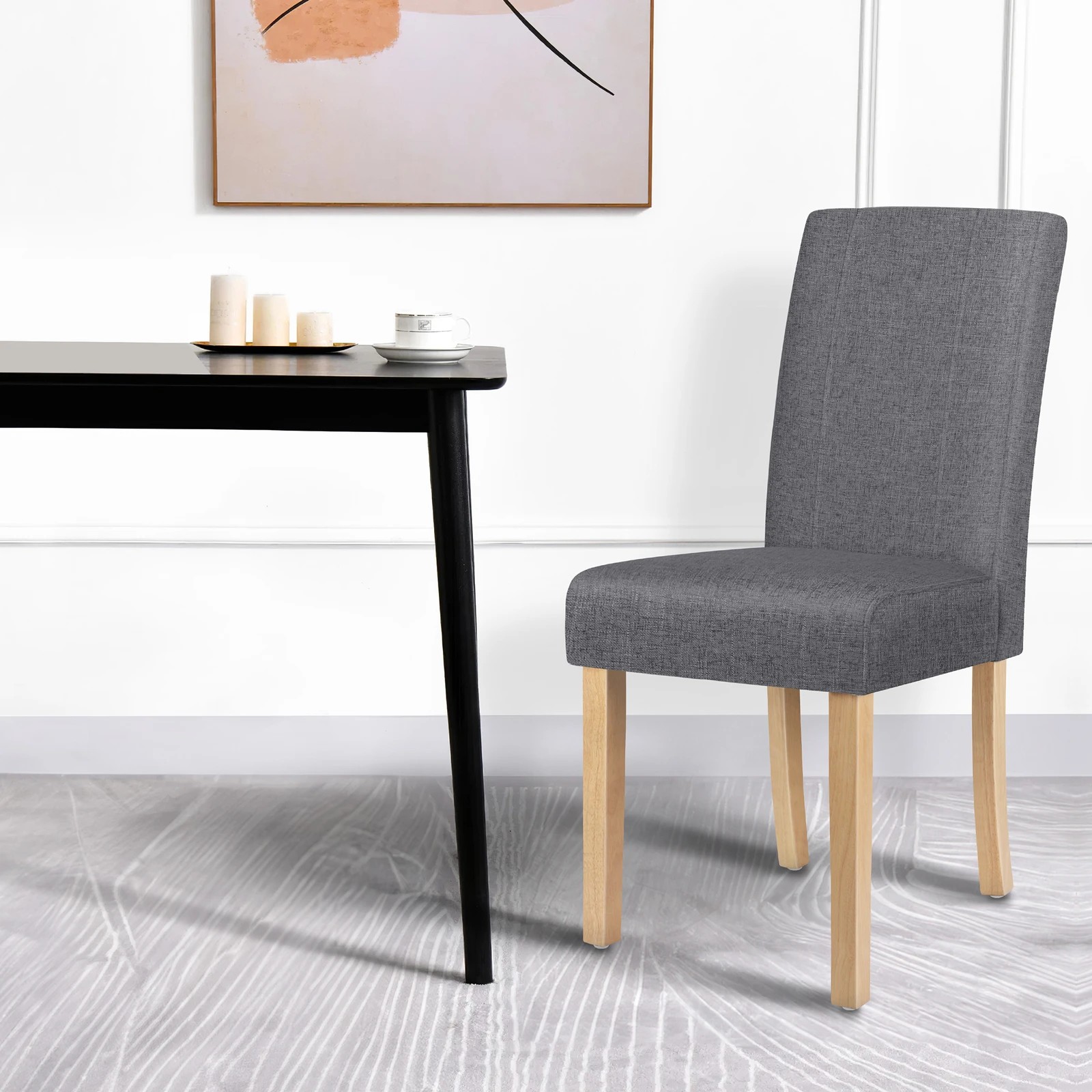 4 Alfordson 2x Dining Chair Cafe Kitchen Lounge Padded High-Back Wood Fabric - Grey, 4 of 10