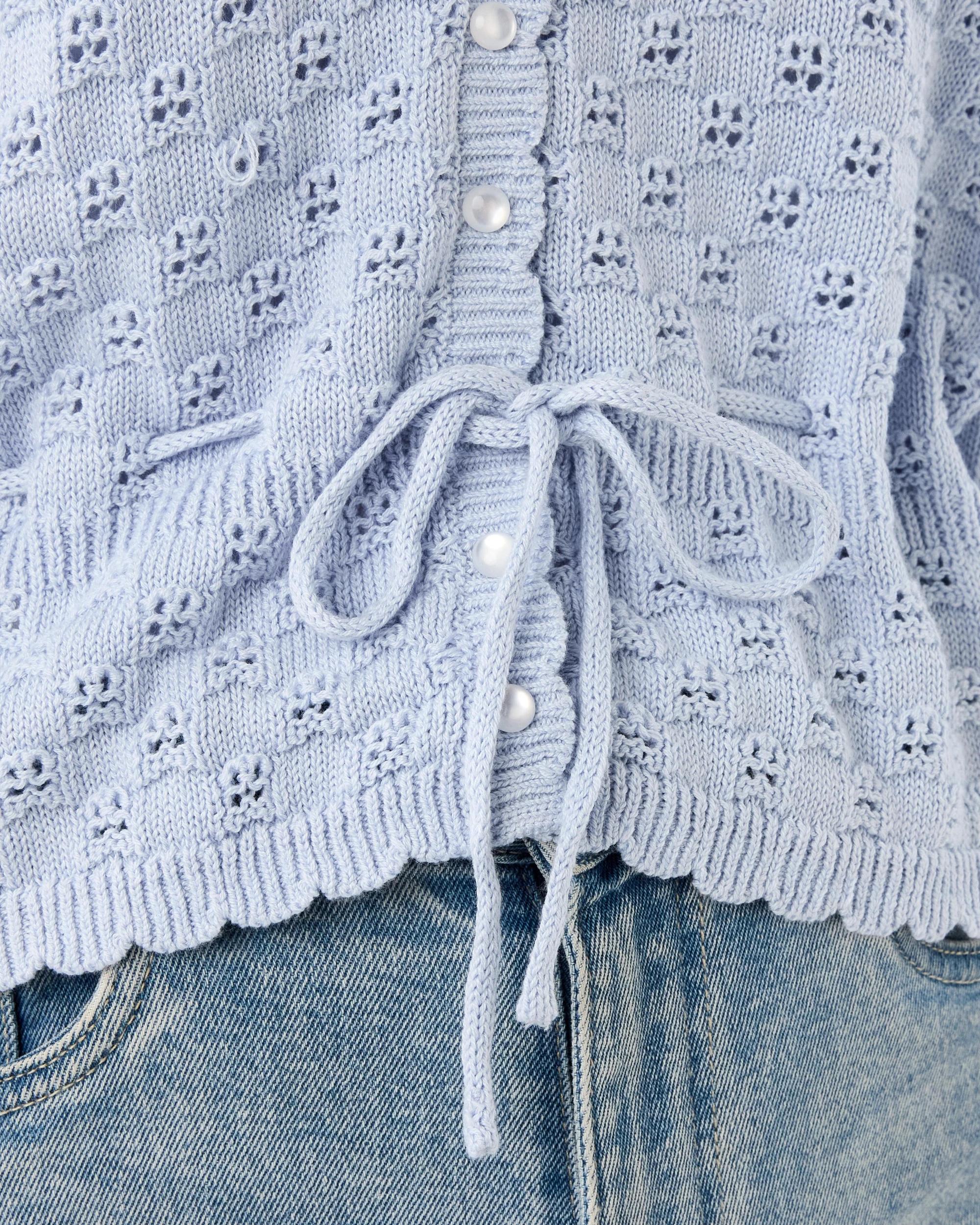 7 Pointelle Tie Waisted Cardigan Powd Blue, 7 of 8