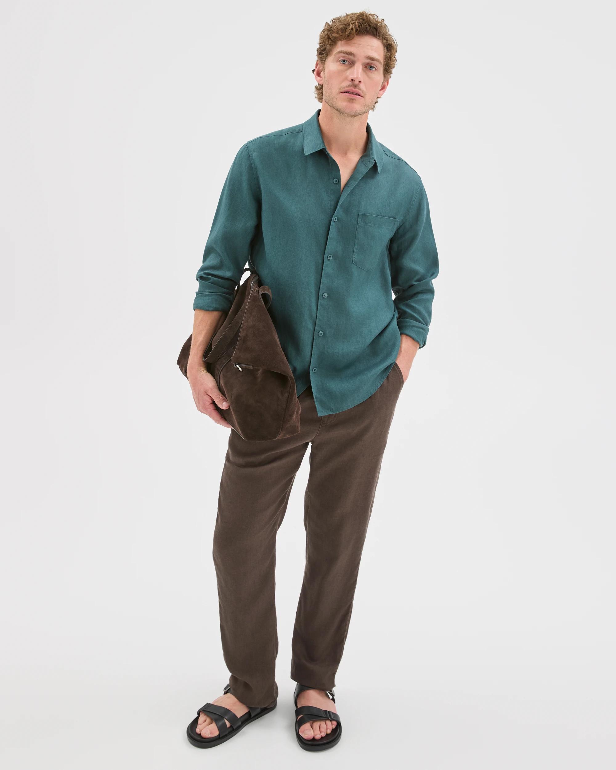 1 Target Man European Linen Long Sleeve Shirt HUNTER GREEN, 1 of 5