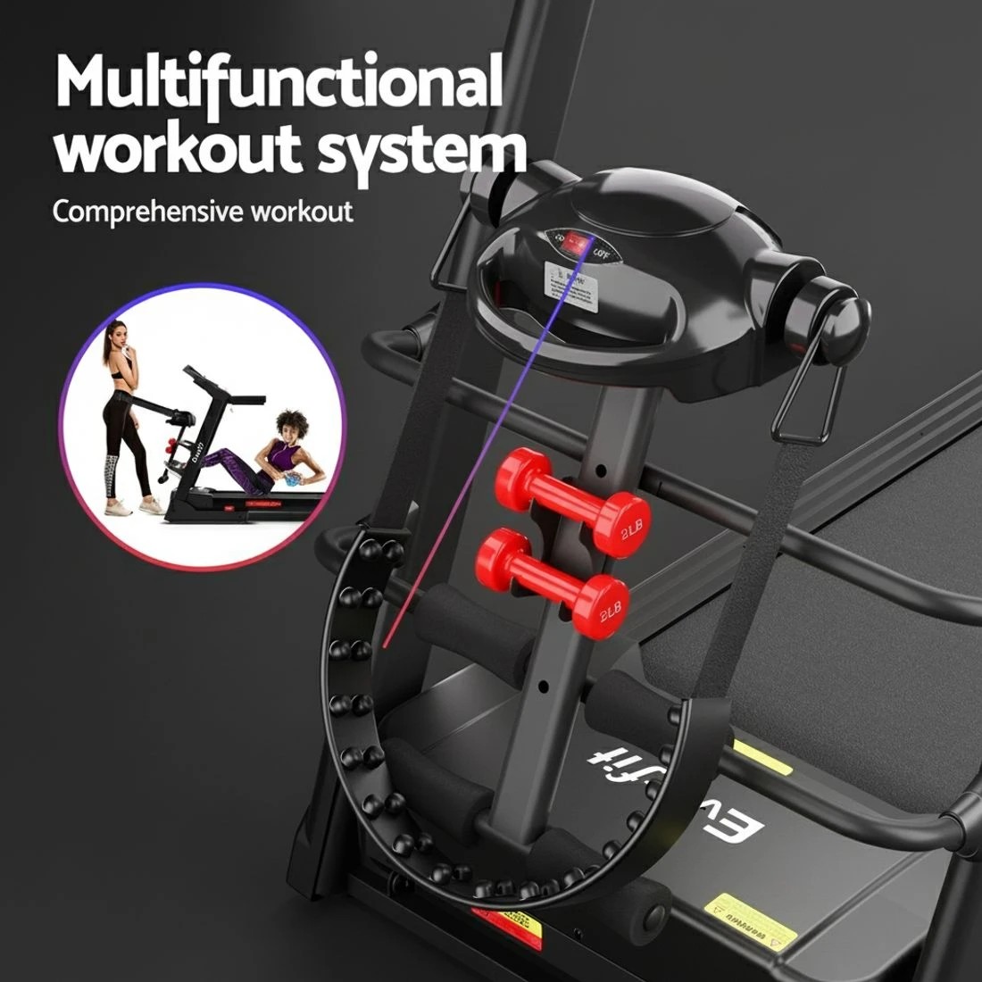4 Everfit Treadmill Electric Home Gym Fitness Exercise Machine w/ Massager - Black, 4 of 6