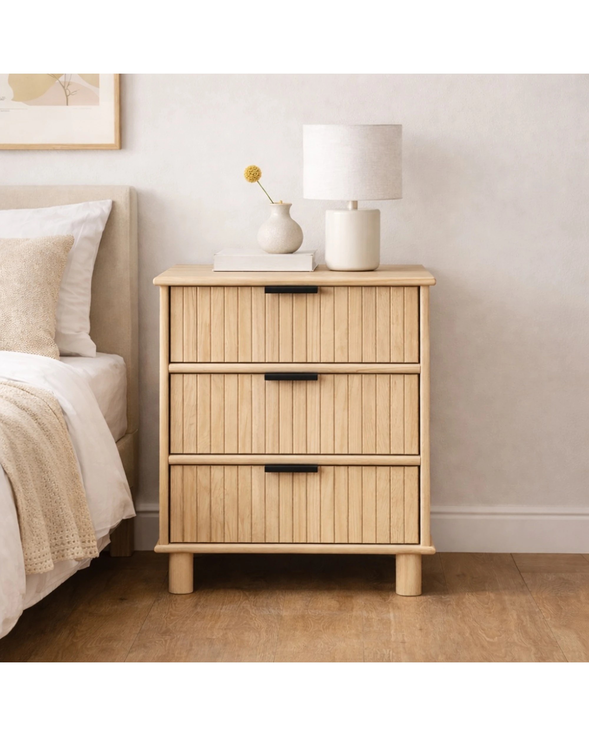 2 Alpine Bay Sorrento 3 Drawer Side Table Decor Woodgrain Finish Swedish Oak 44.5x42x62.5cm - Natural, 2 of 9