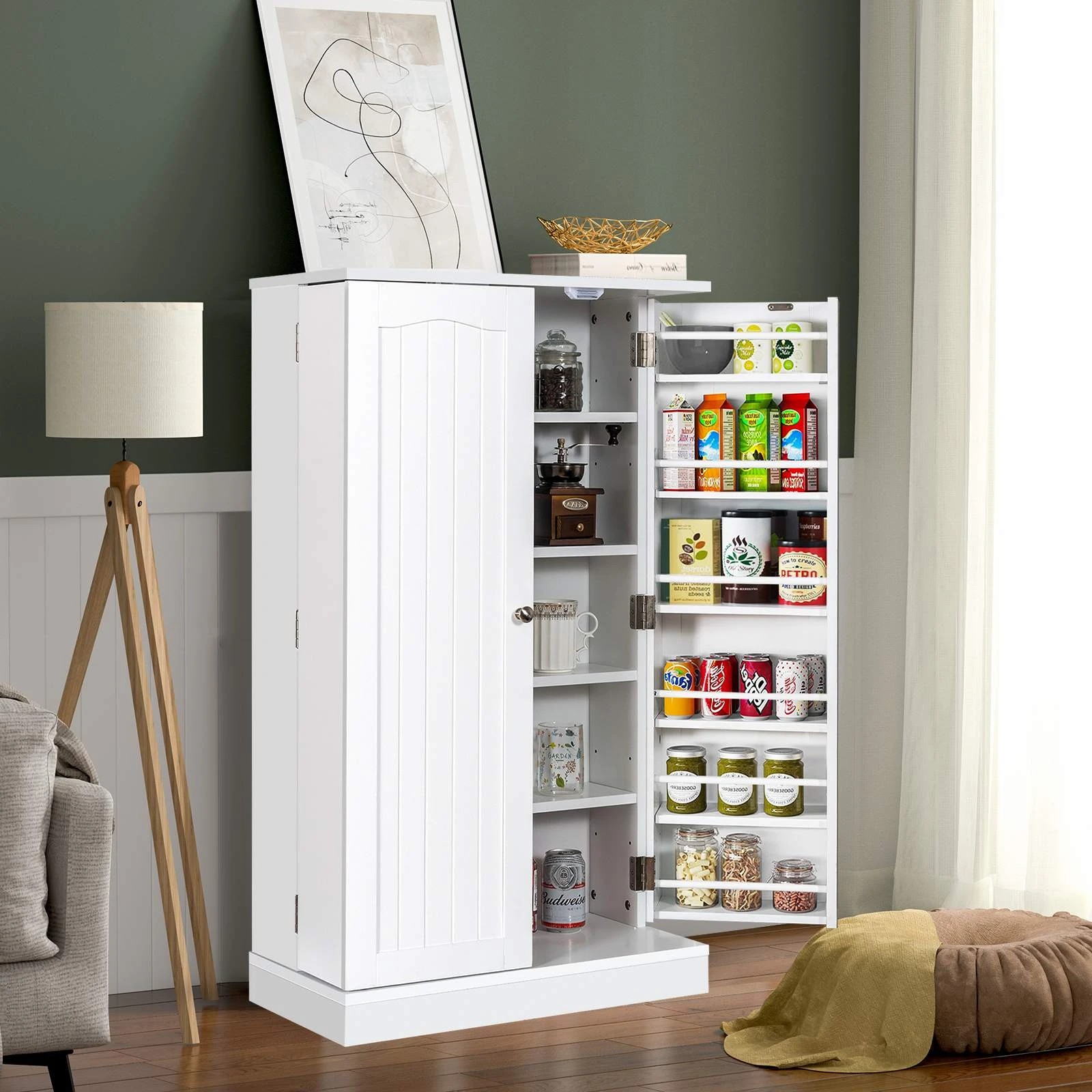 2 Costway 2-Door Buffet Sideboard w/Adjustable Shelves White, 2 of 4