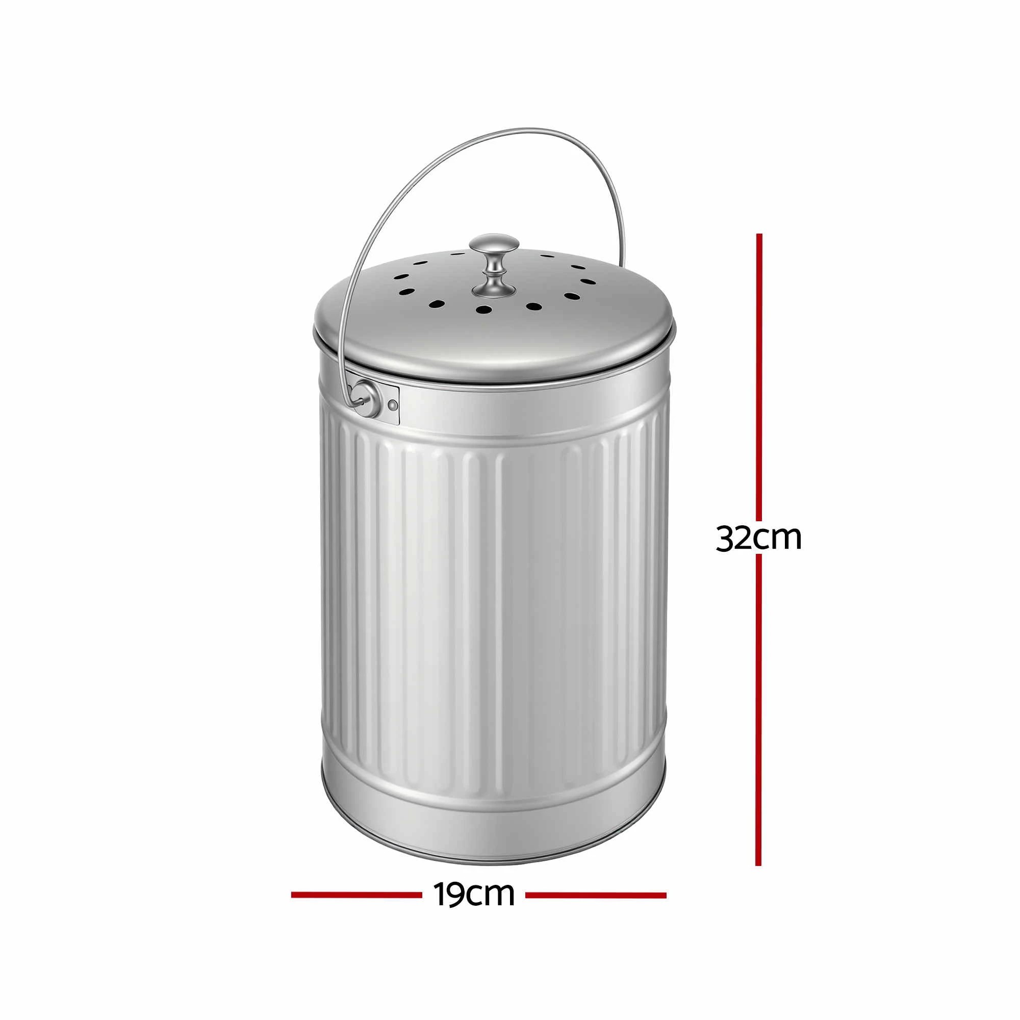 2 Gardeon Kitchen Compost Bin 6L Food Waste Bin - Silver, 2 of 8