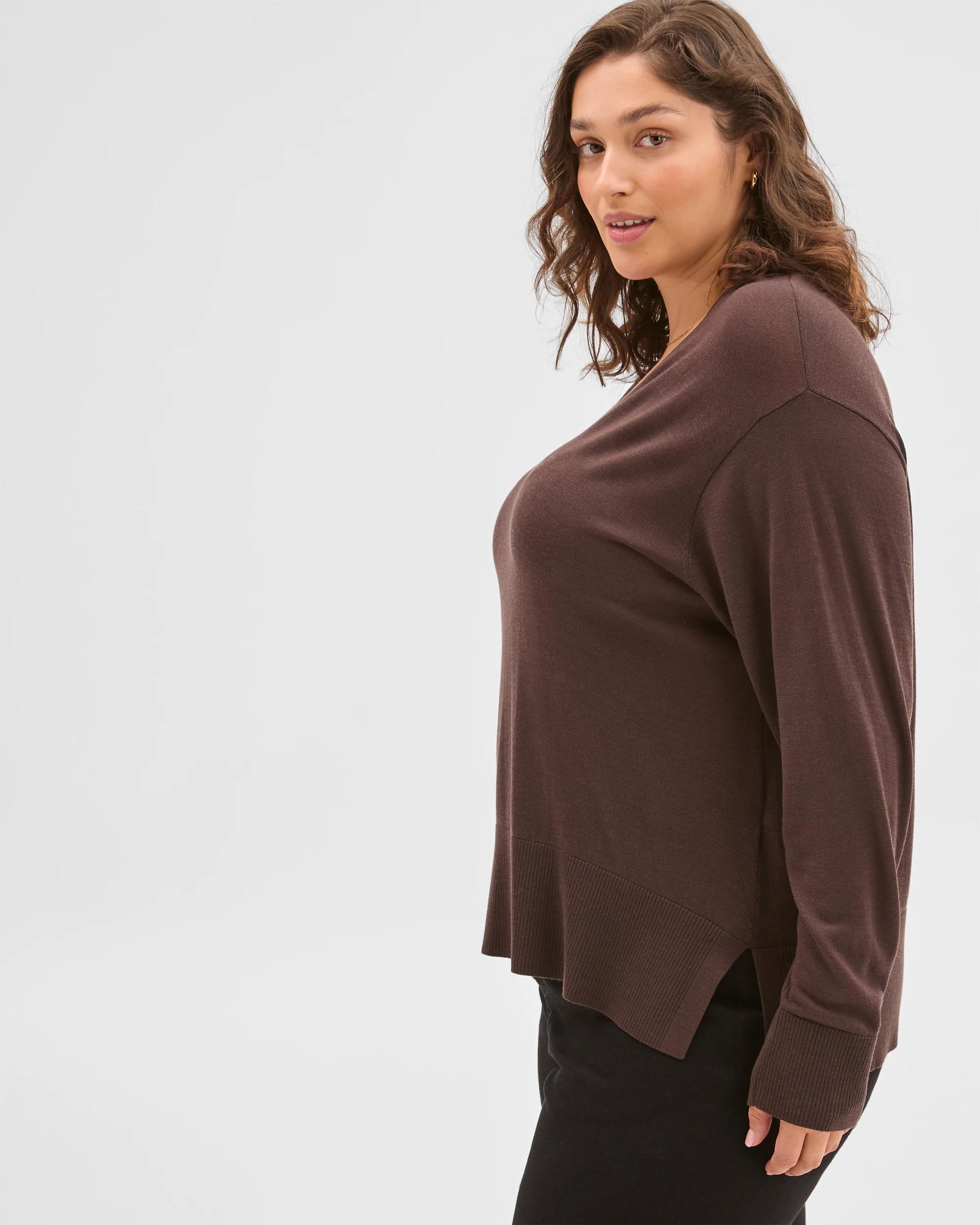 4 Target Curve Plus Size Australian Merino Wool Blend Long Sleeve V-Neck Top BLACK COFFEE, 4 of 6