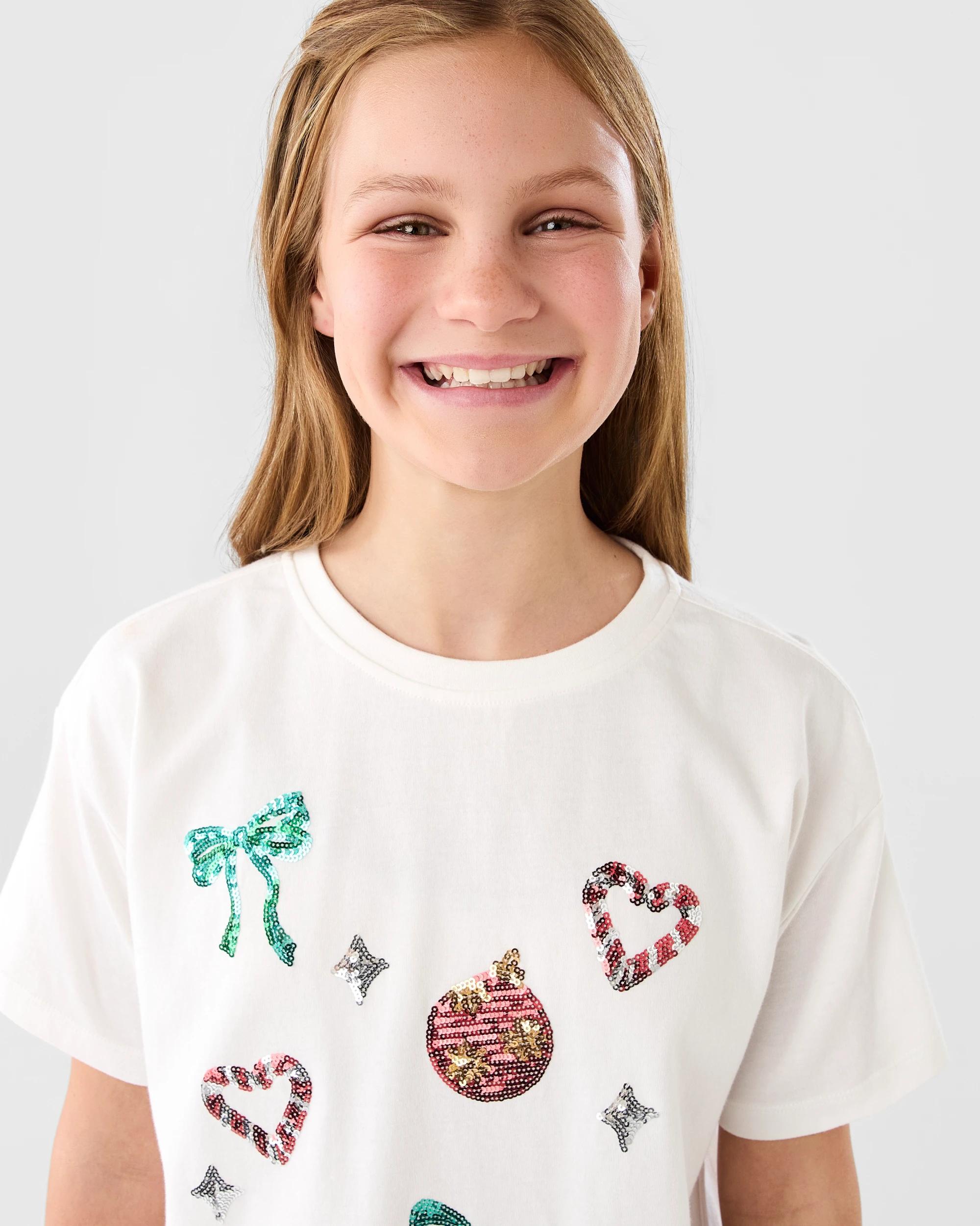 3 Christmas Boxy Sequin T-shirt Wht Ornam, 3 of 6
