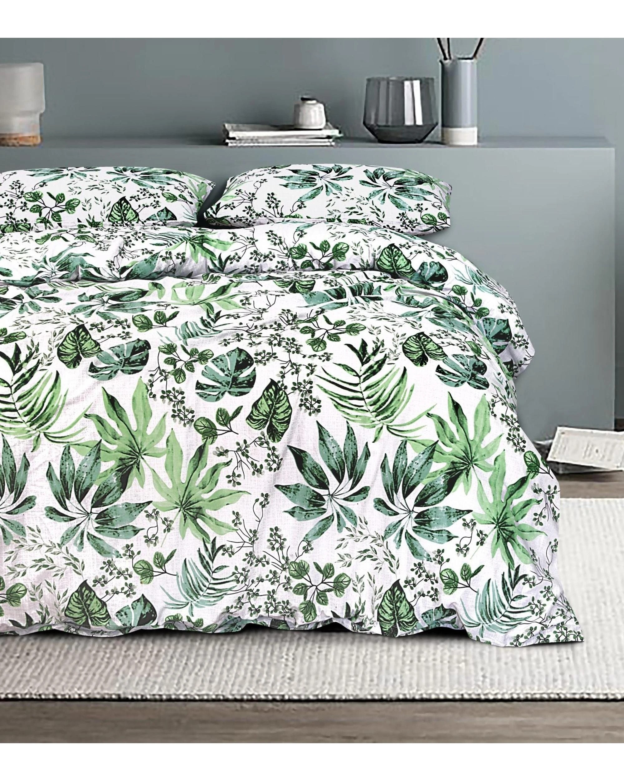 2 Amsons Groove 100% Cotton Quilt Cover Set, Super King 240 x 270 cm, Leaf Print - White, 2 of 2