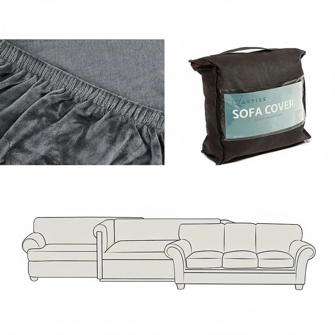 4 Artiss Sofa Cover Couch Covers 1 Seater Velvet - Grey, 4 of 5