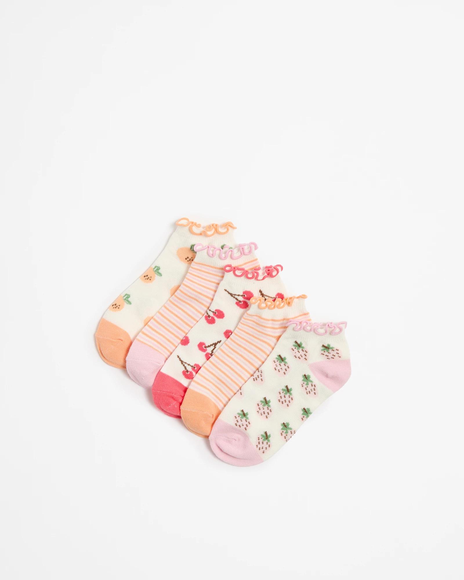 1 Girls Fruit Patterned Low Cut Socks 5 Pack - Maxx FRUITS, 1 of 3