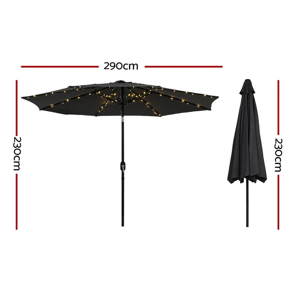 2 Instahut Outdoor Umbrella 2.9m Market Umbrella with String Light Tilt - Black, 2 of 7