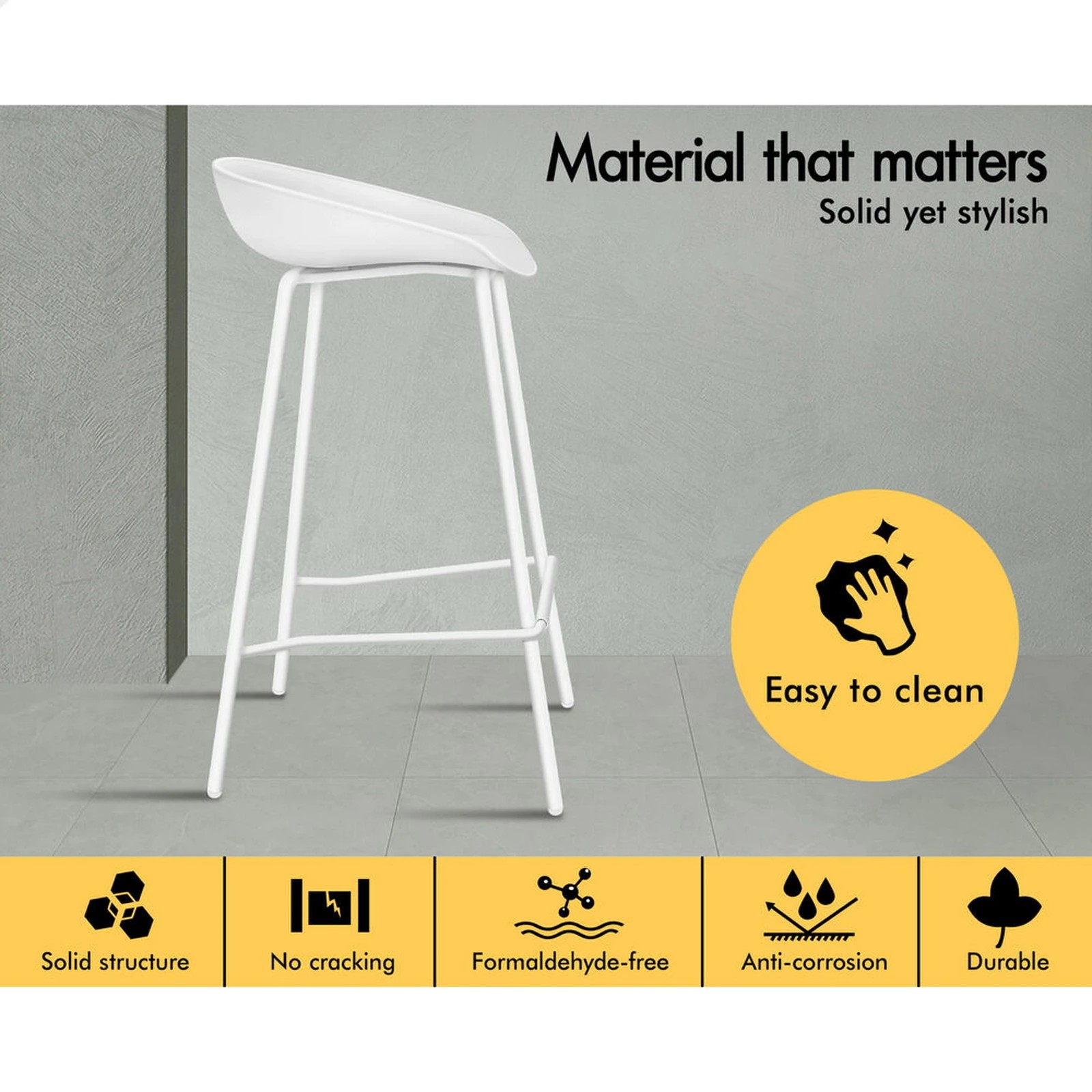 9 Alfordson 2x Kitchen Bar Stools Counter Chairs Metal Finn - White, 9 of 10