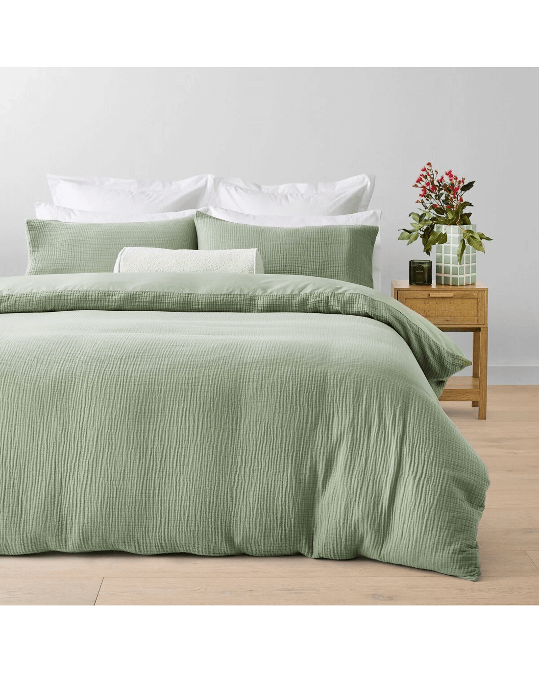 1 Muslin Cotton Quilt Cover Set - Super King Bed, Seagrass, 1 of 6