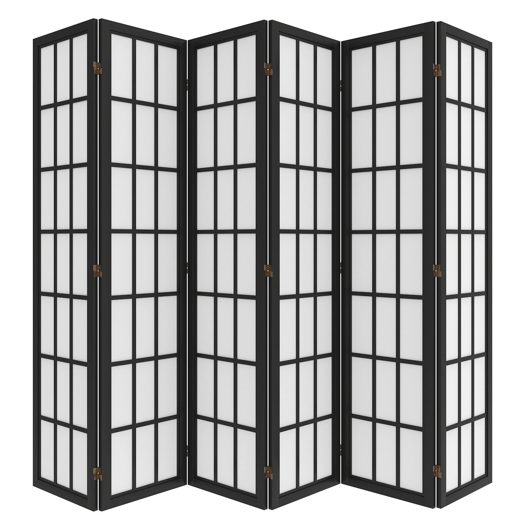 1 Levede 6 Panel Room Divider Folding Partition Freestanding Screen Wooden - Black, 1 of 9