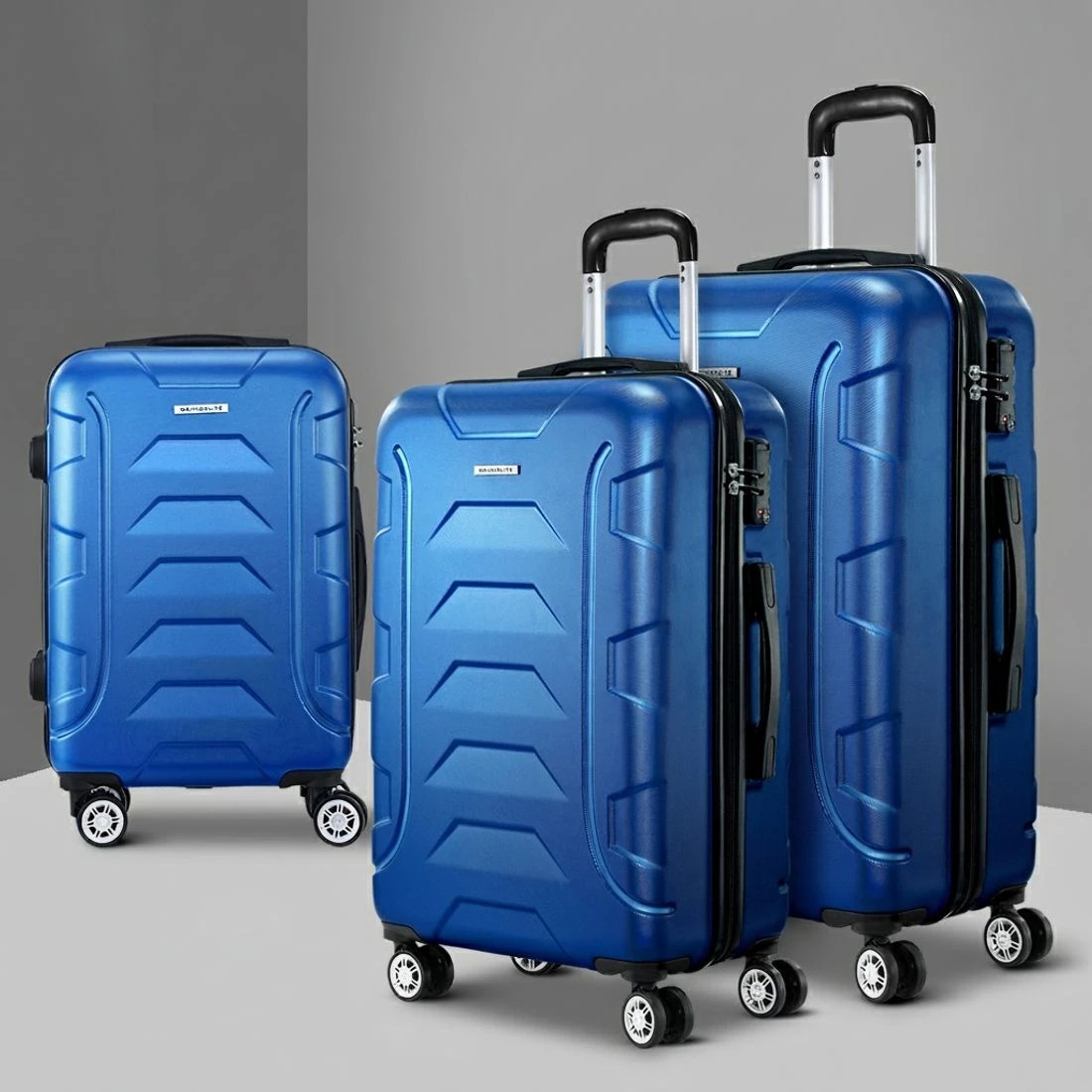 8 Wanderlite 3pc Luggage Trolley Travel Suitcase Set TSA Hard Shell Case Strap - Blue, 8 of 8