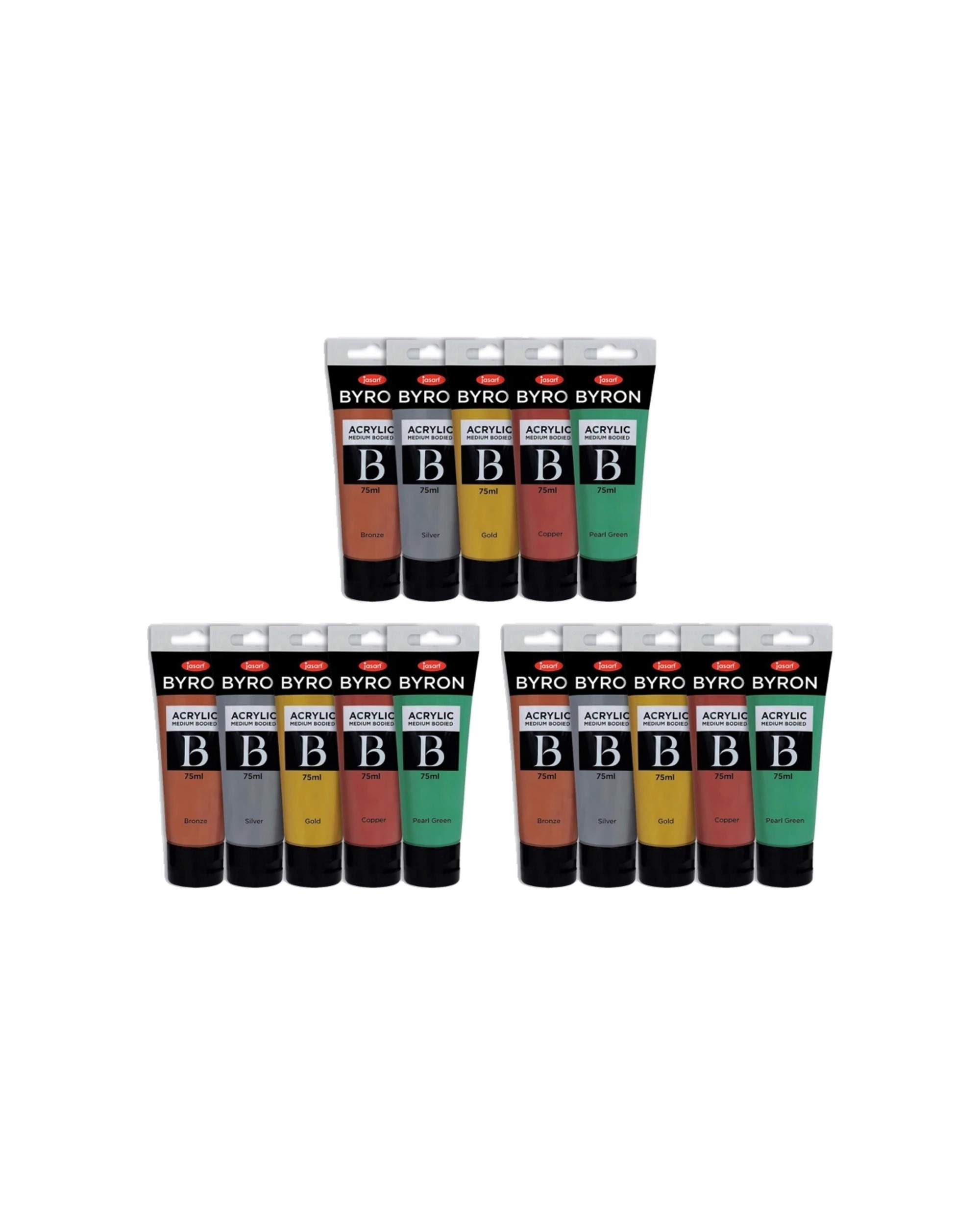1 Jasart 3x 5pc Byron Acrylic Paint Tube Set 75ml Metallic - Multi, 1 of 4
