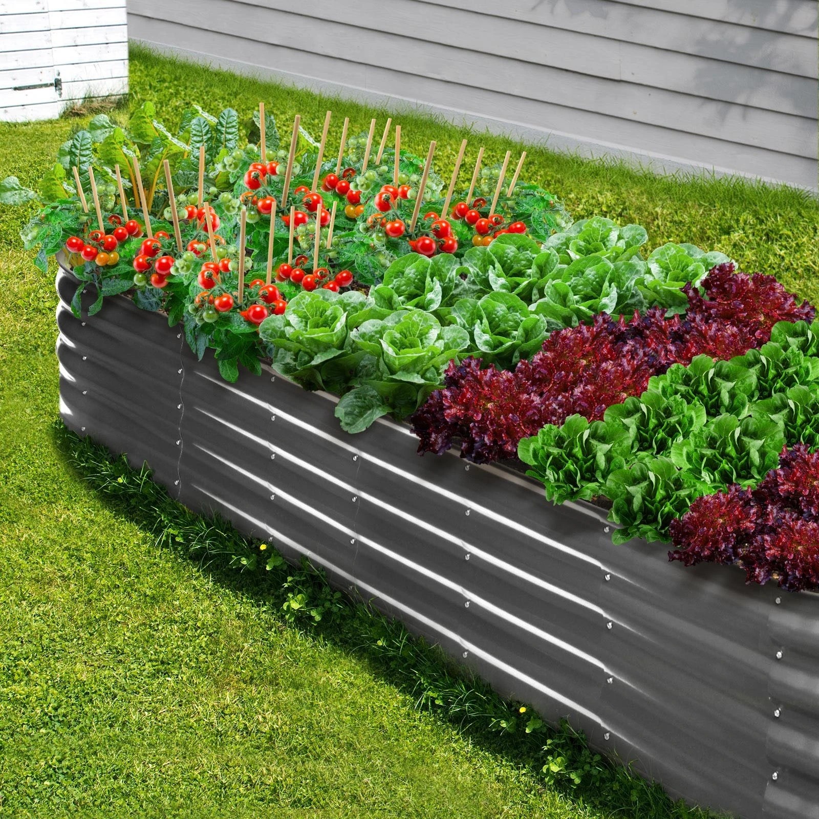 3 Livsip Galvanised Raised Garden Bed Steel Instant Planter Oval 320X80X42CM - Grey, 3 of 8