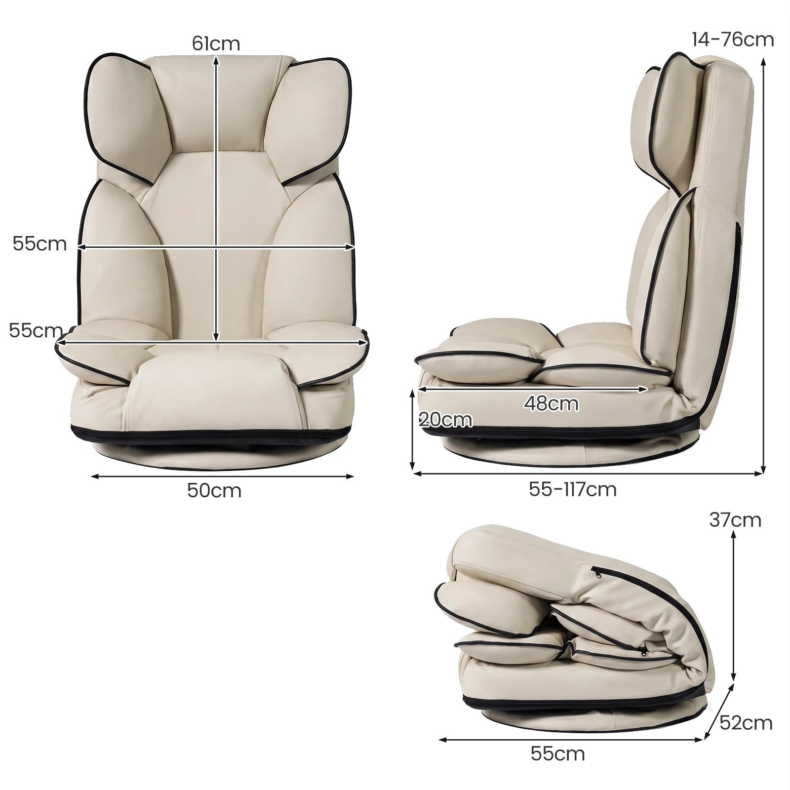 4 Costway Swivel Floor Gaming Chair Folding Lounge Recliner Lazy Sofa Couch 8-Position Adjustable - Beige, 4 of 4
