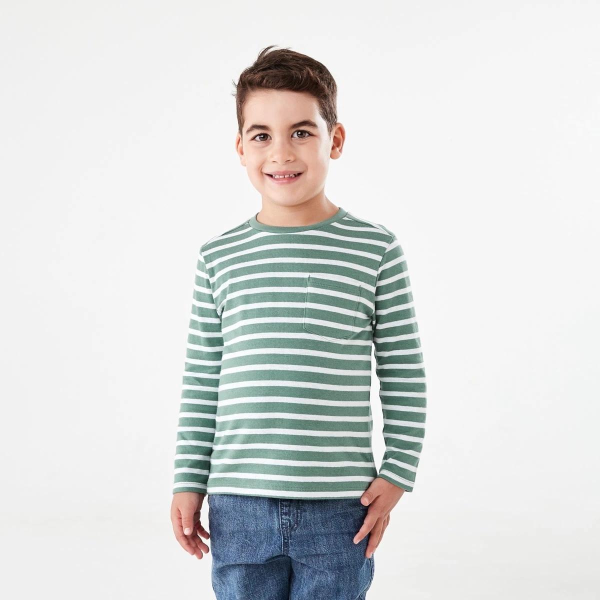 1 Double Cloth Stripe T-shirt Grn Stripe, 1 of 9