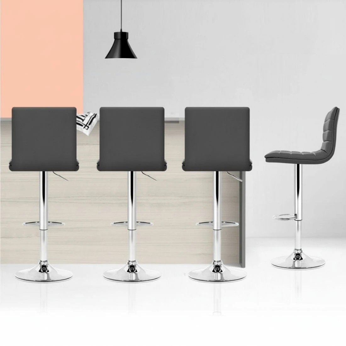 7 Artiss 4x Bar Stools Padded Leather Gas Lift - Grey, 7 of 7