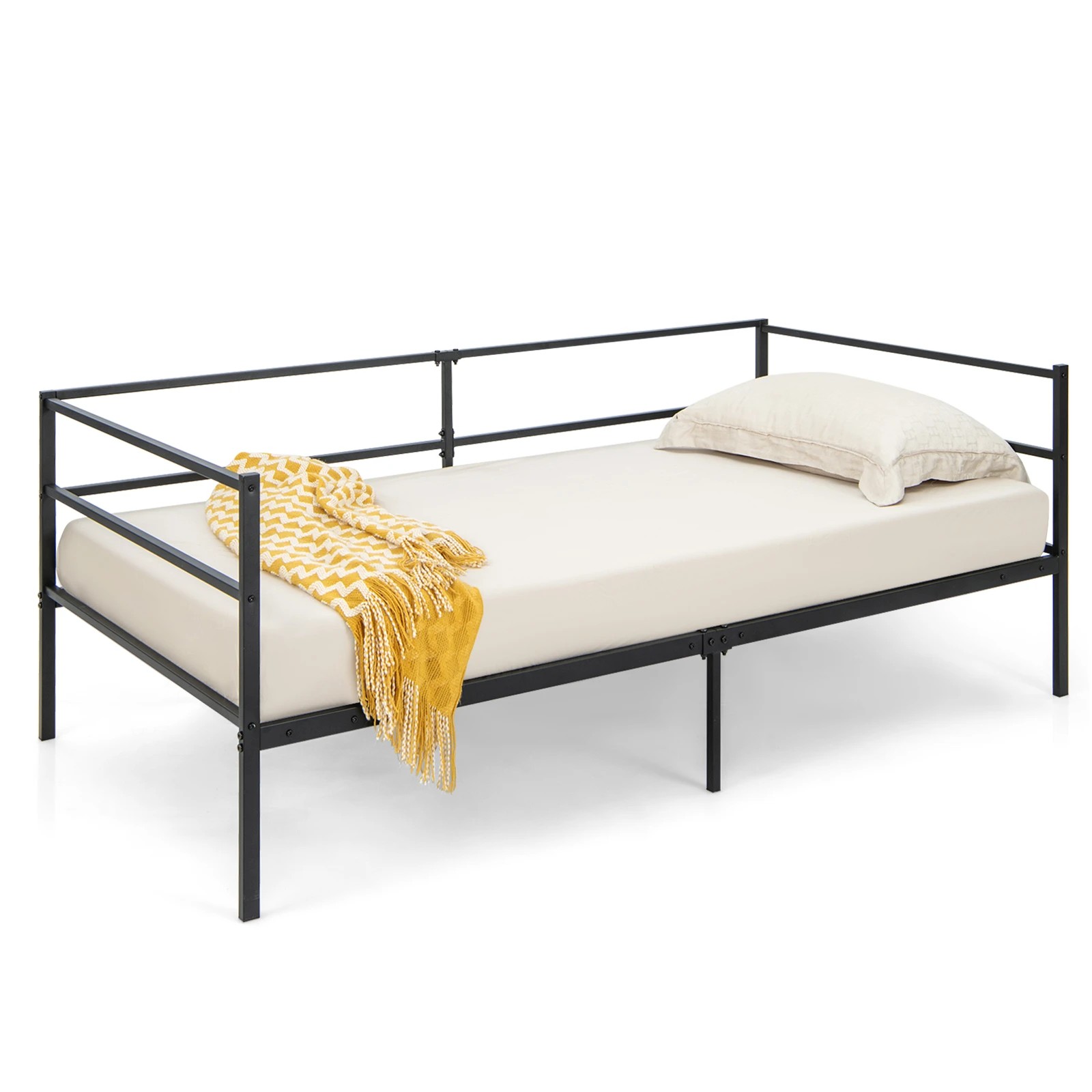 8 Costway Single Size Daybed Frame Metal Sofa Bed Base Mattress Foundation, 8 of 8