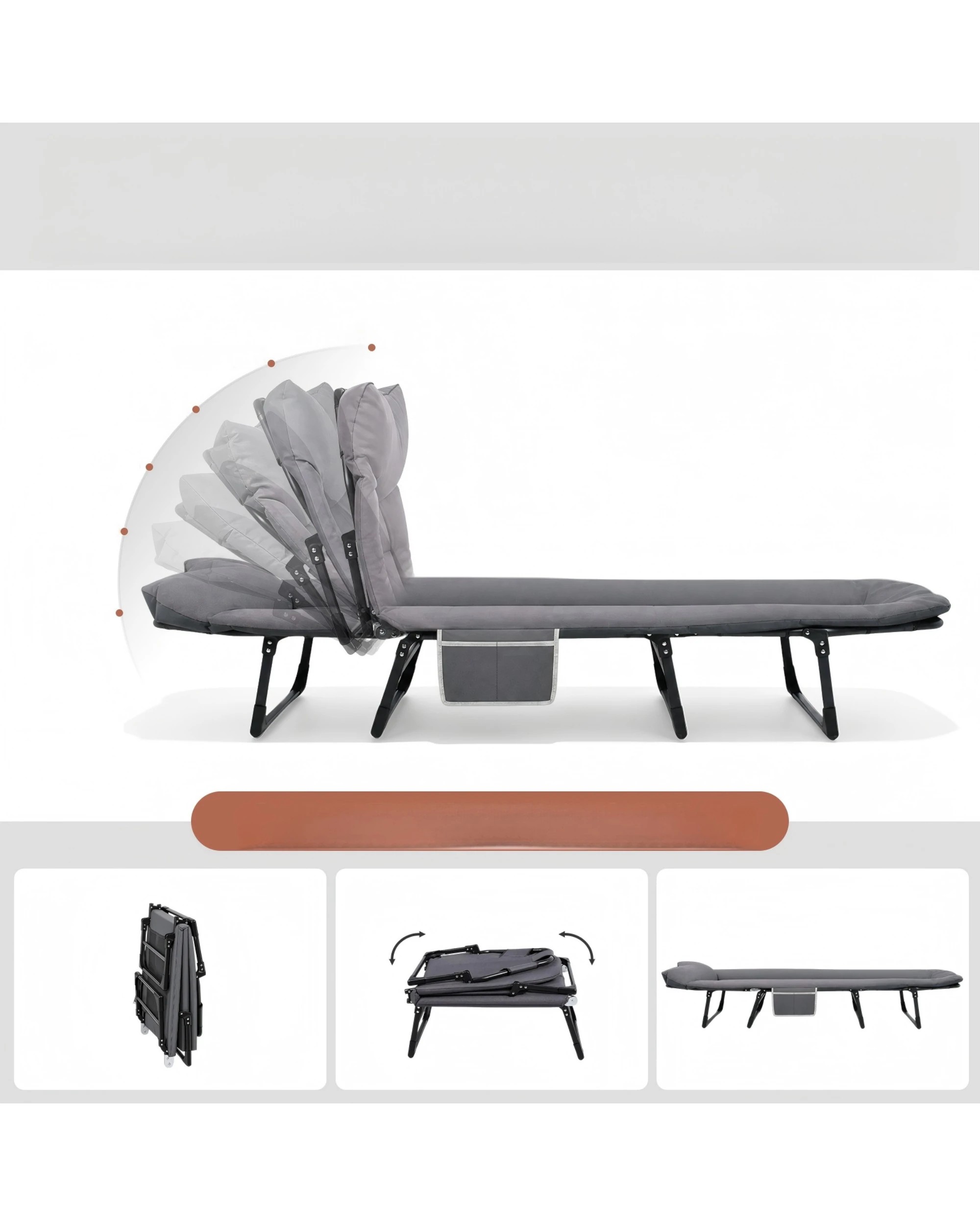 3 Advwin Folding Camping Cot, 180°Adjustable Foldable Bed Cot with Mat & Pilllow, 8-Leg Support 440LBS - Grey, 3 of 7