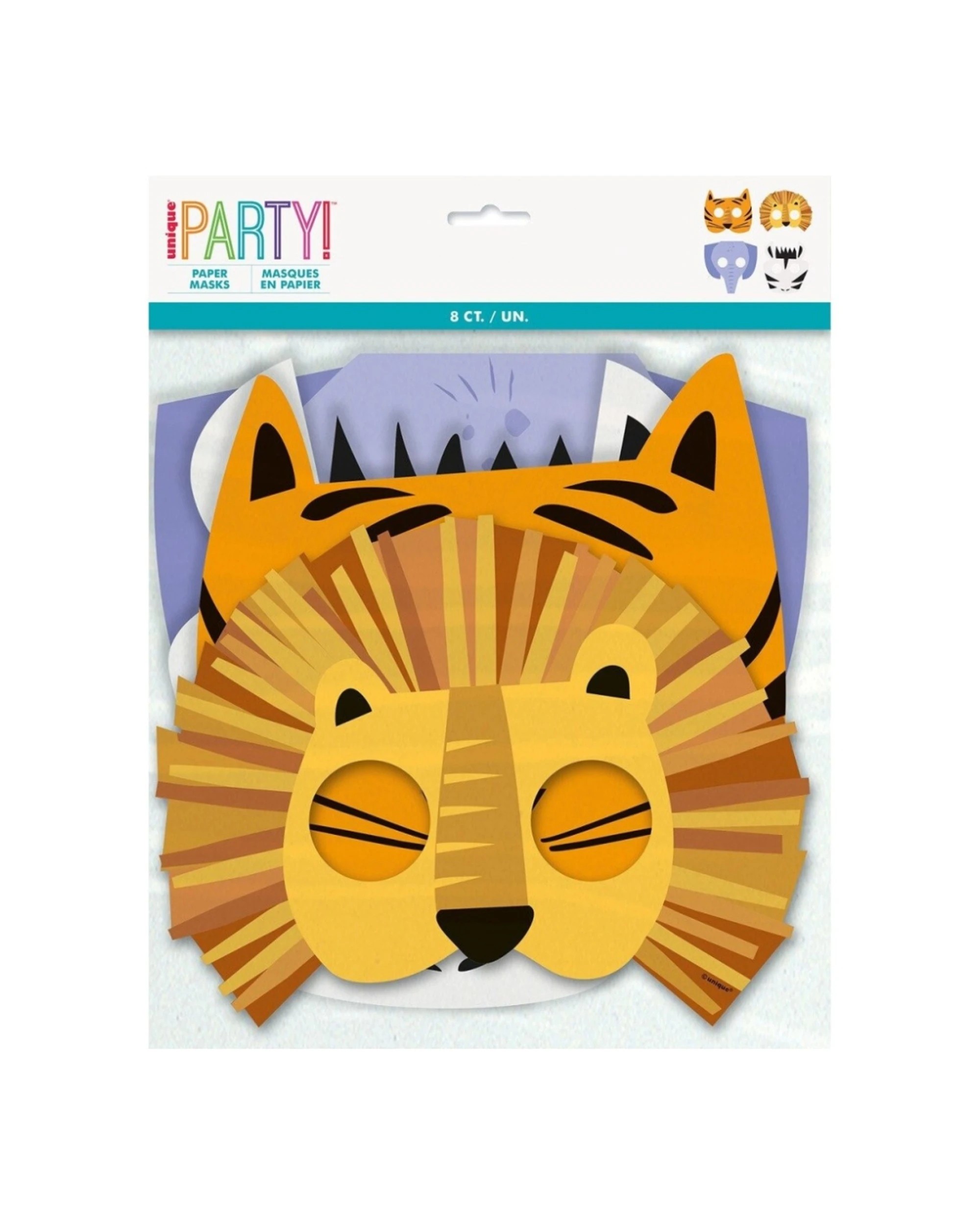 1 Meteor Party 8pc Paper Masks Costume Accessory Animal Safari - Orange, 1 of 1