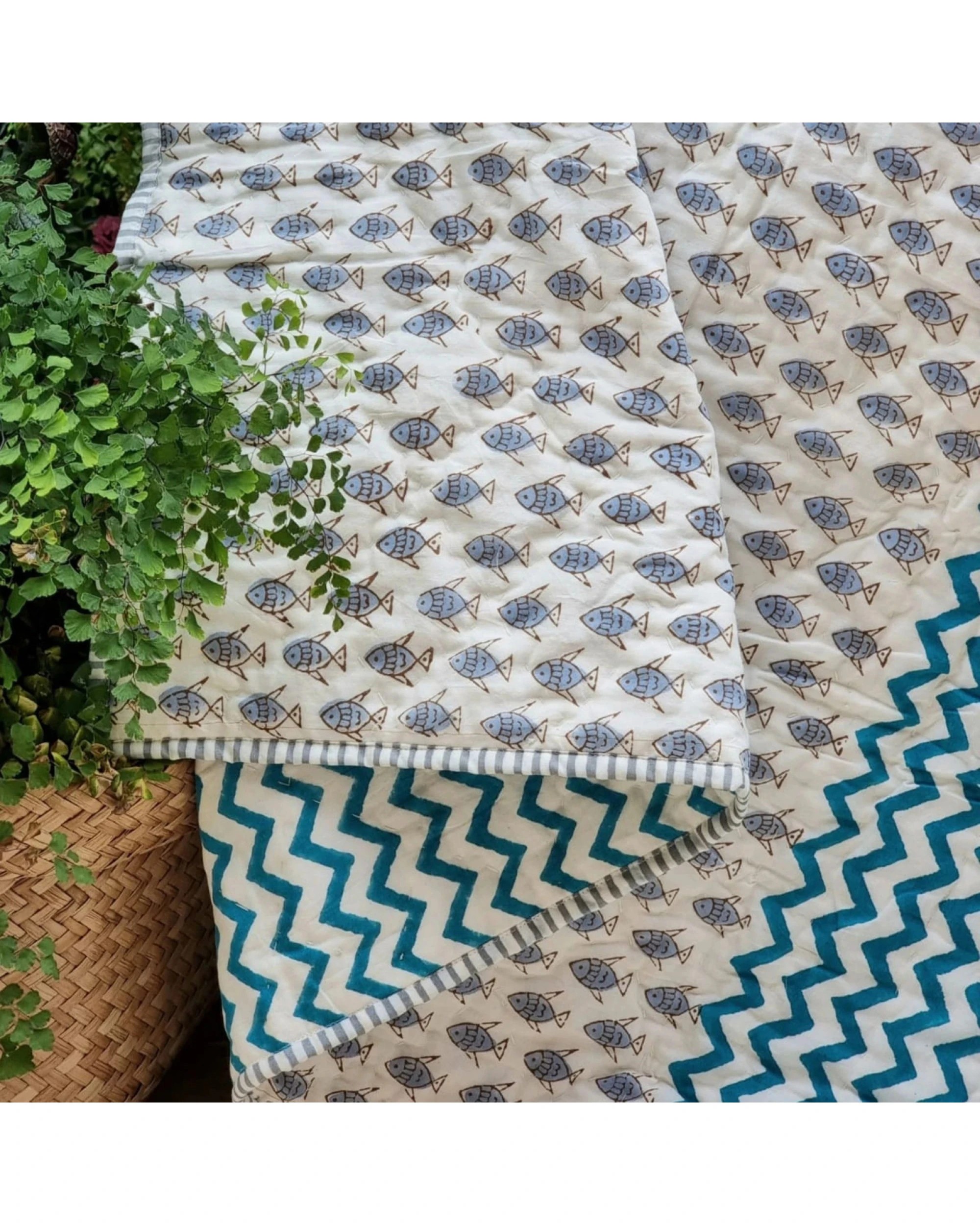 2 Kolka GOTS Certified Organic Cotton Reversible Baby Quilt (100x120cm) - Little Fish (Blue), 2 of 2