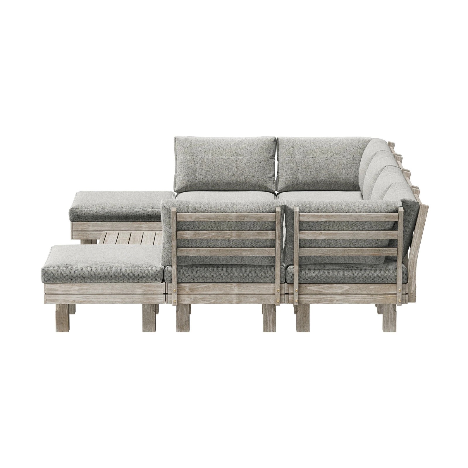 8 Livsip 9PCS Outdoor Sofa Set Wooden Lounge Setting Table Chair - Beige, 8 of 9