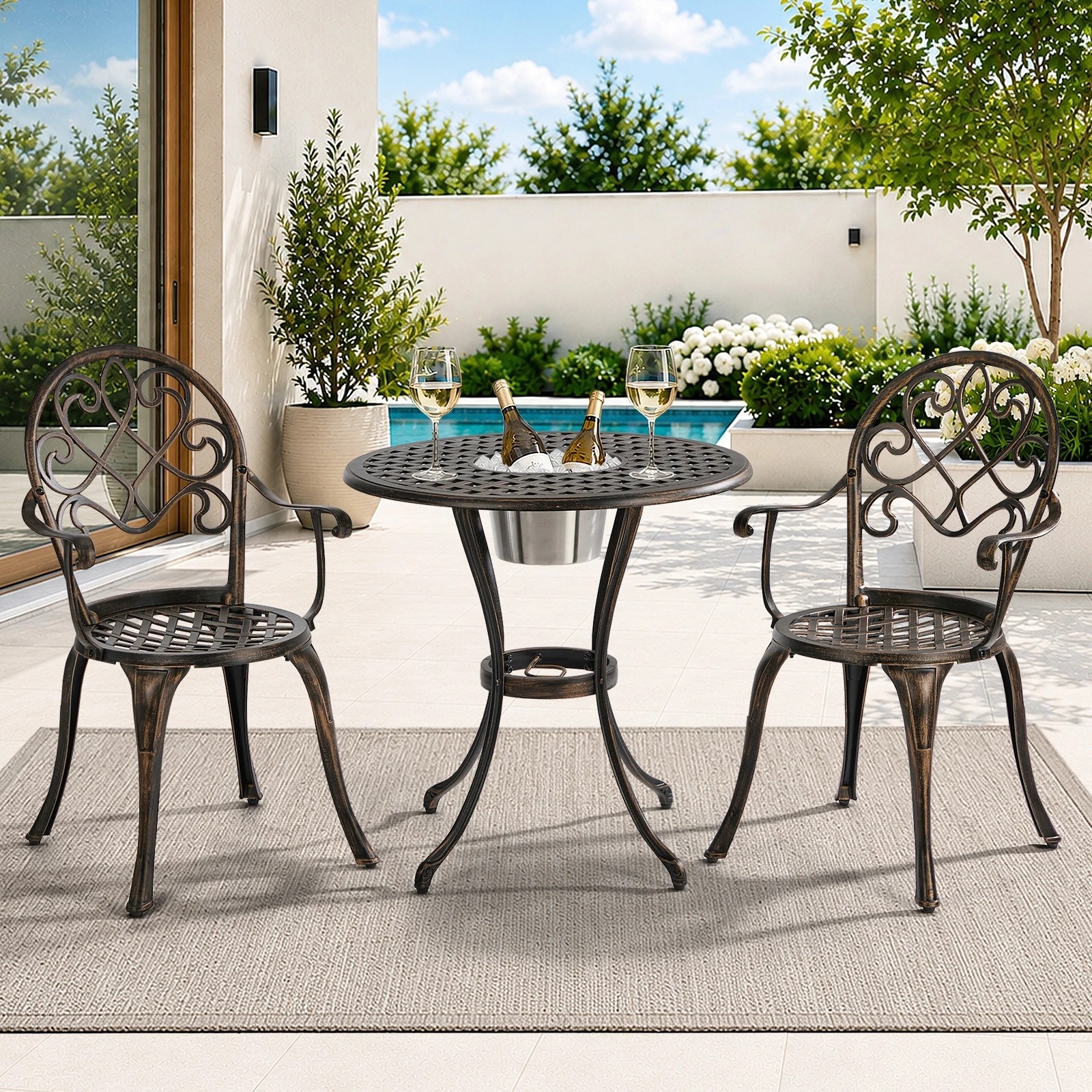 3 Livsip 3 Pieces Outdoor Patio Set Table Chairs Bistro Setting Cast Aluminium - Bronze, 3 of 7