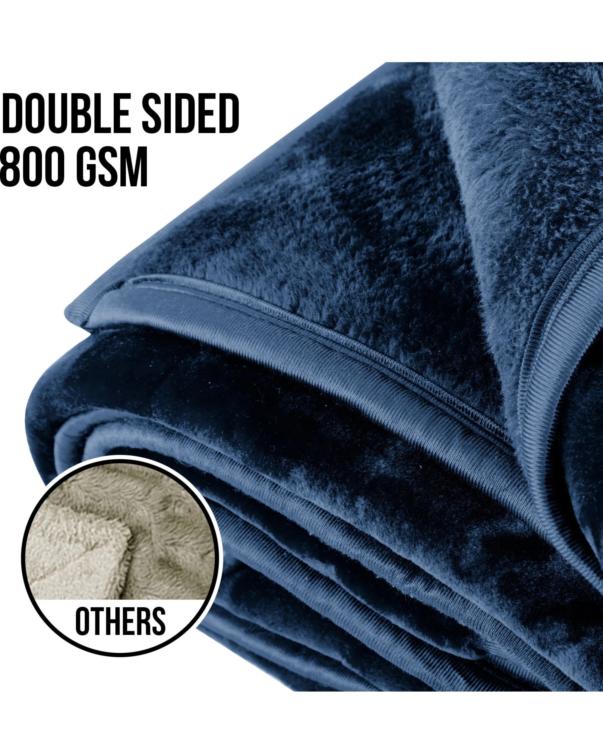 8 Laura Hill 800-gsm Mink Blanket Double-sided Soft Plush Bed Faux Throw Rug Navy Blue
 - Queen Bed, 8 of 9