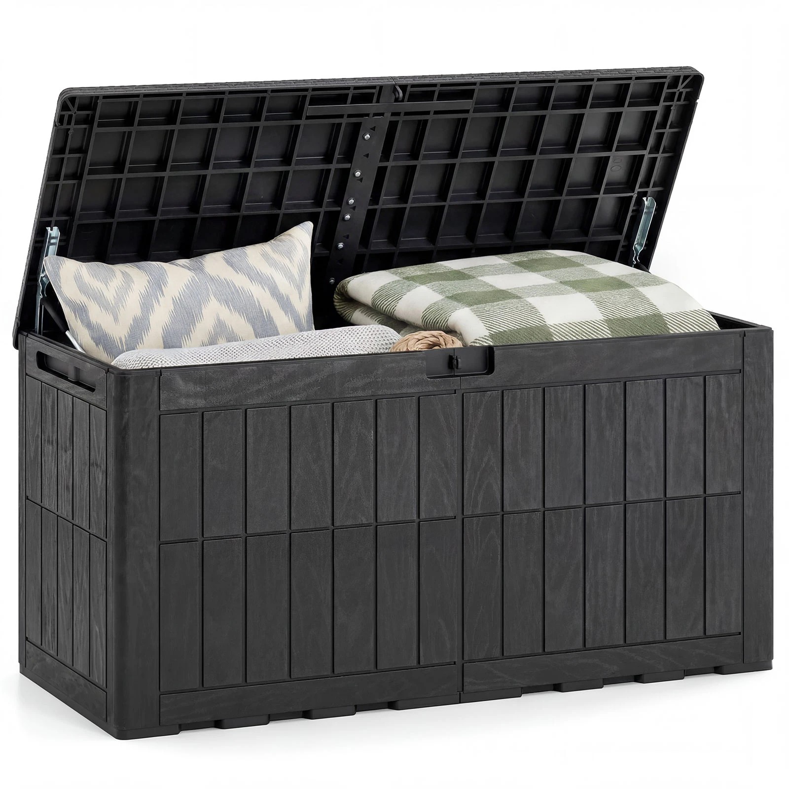 6 Costway 380L Outdoor Deck Box Patio Bench All-Weather Storage Bin w/Handles - Black, 6 of 6
