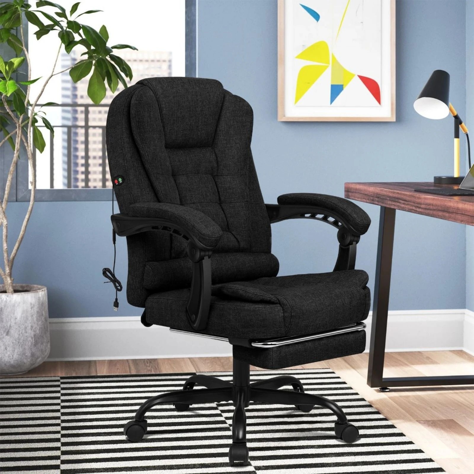 10 Alfordson Massage Office Chair Footrest Executive Gaming Racing Fabric Seat - Black, 10 of 10