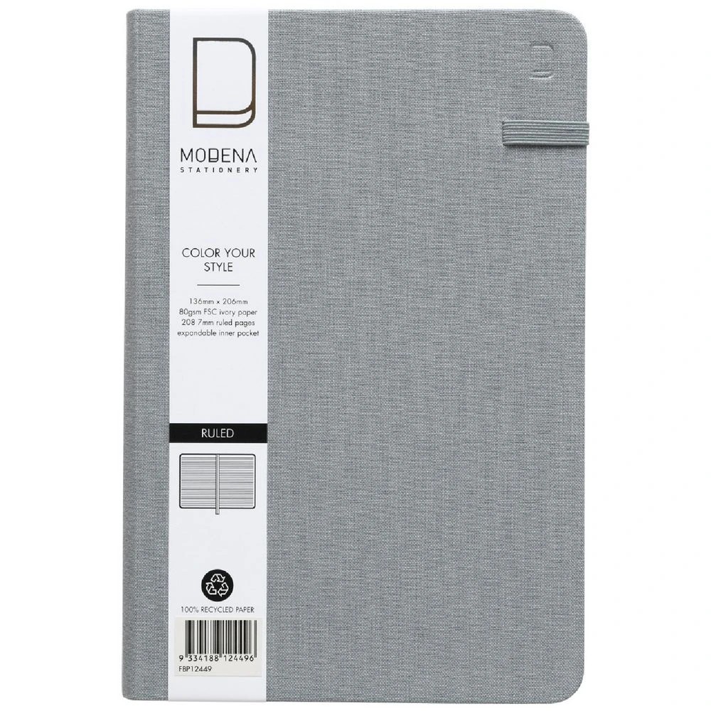 1 Modena A5 Linen Ruled Notebook Grey, 1 of 5
