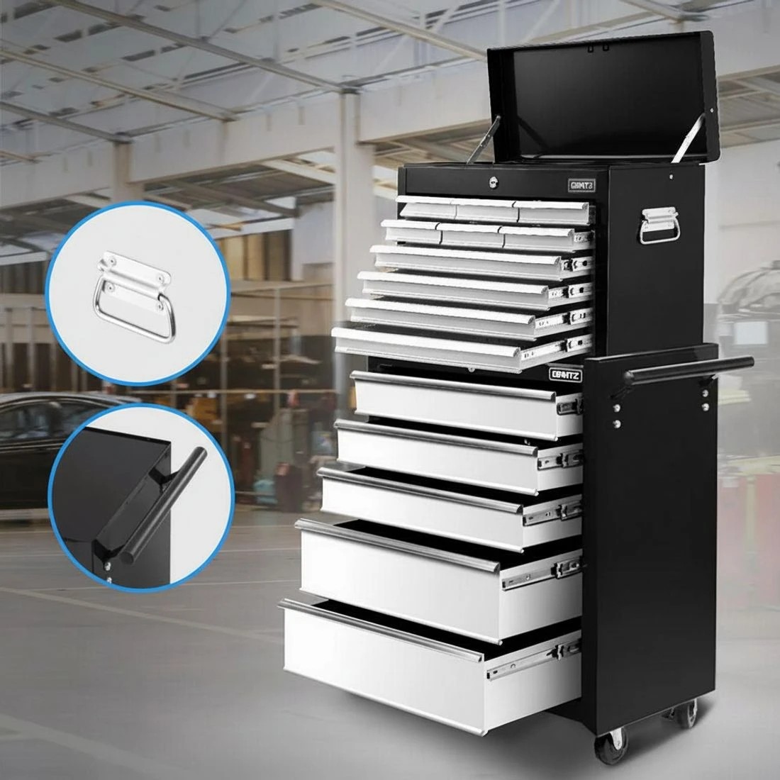 5 Giantz 15 Drawers Tool Chest Trolley Toolbox 2-in-1 Storage & - Multi, 5 of 5