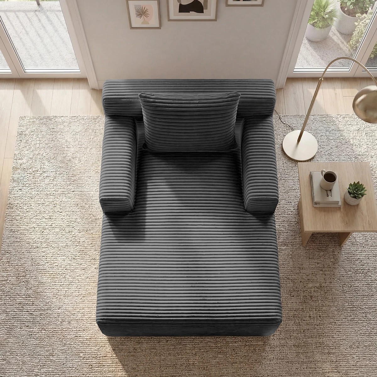 4 Oikiture Compressed Chaise Chair Corduroy Single Sofa Bed Couch - Grey, 4 of 6
