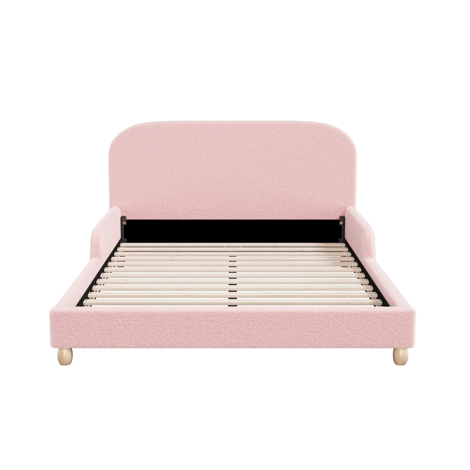 5 Oikiture Kids Bed Frame Double Size With Side Guard Rails Boucle - Pink, 5 of 7