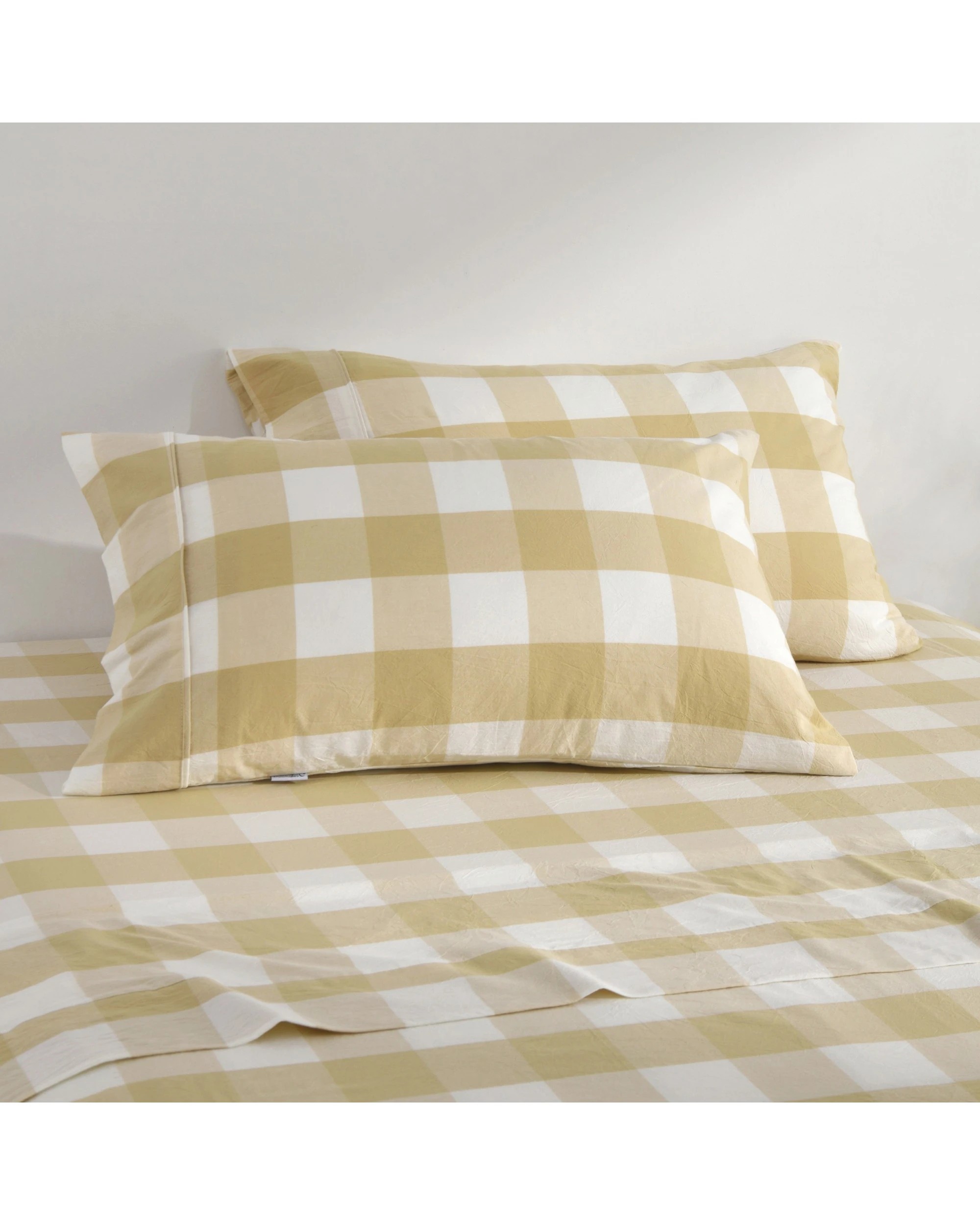 2 Dreamaker Remy Yarn Dyed Washed Cotton Checkered Sheet Set - Super King Bed - Sand, 2 of 7