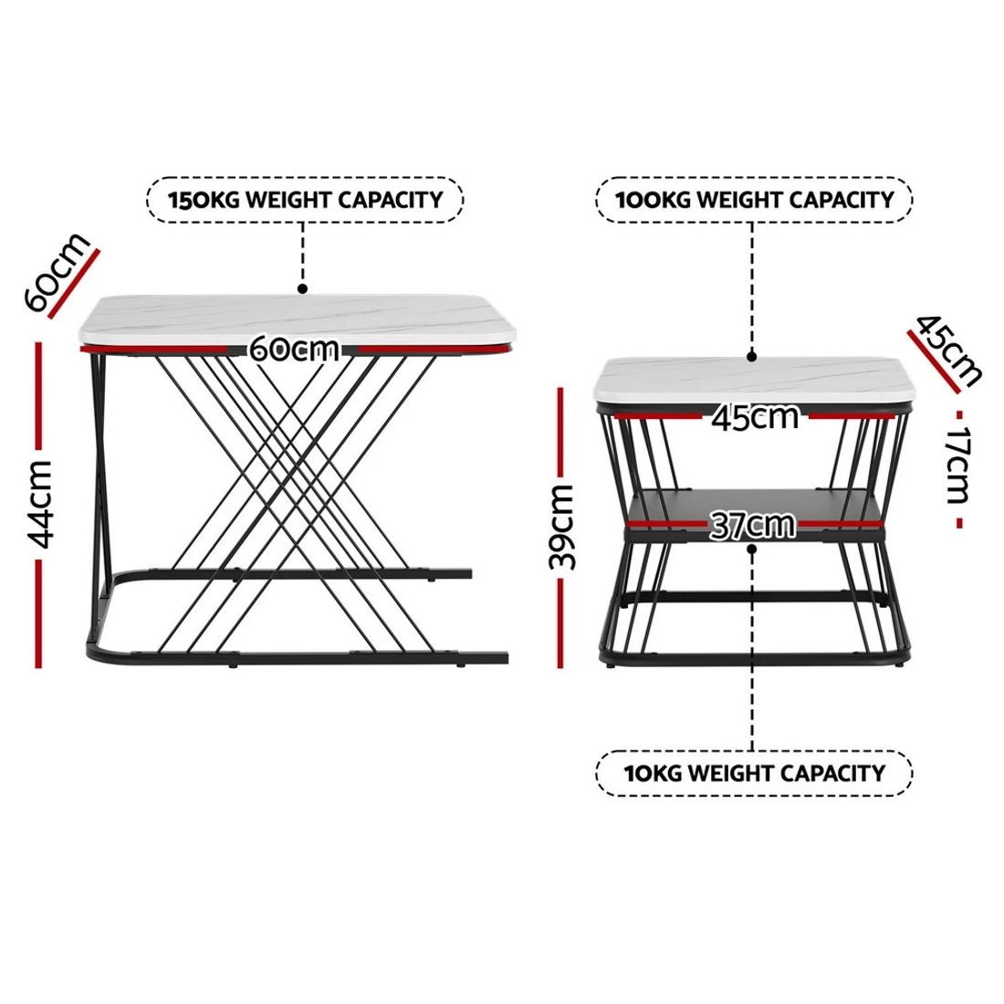 2 Artiss Nesting Coffee Table Set of 2 Marble Effect - Black, 2 of 8
