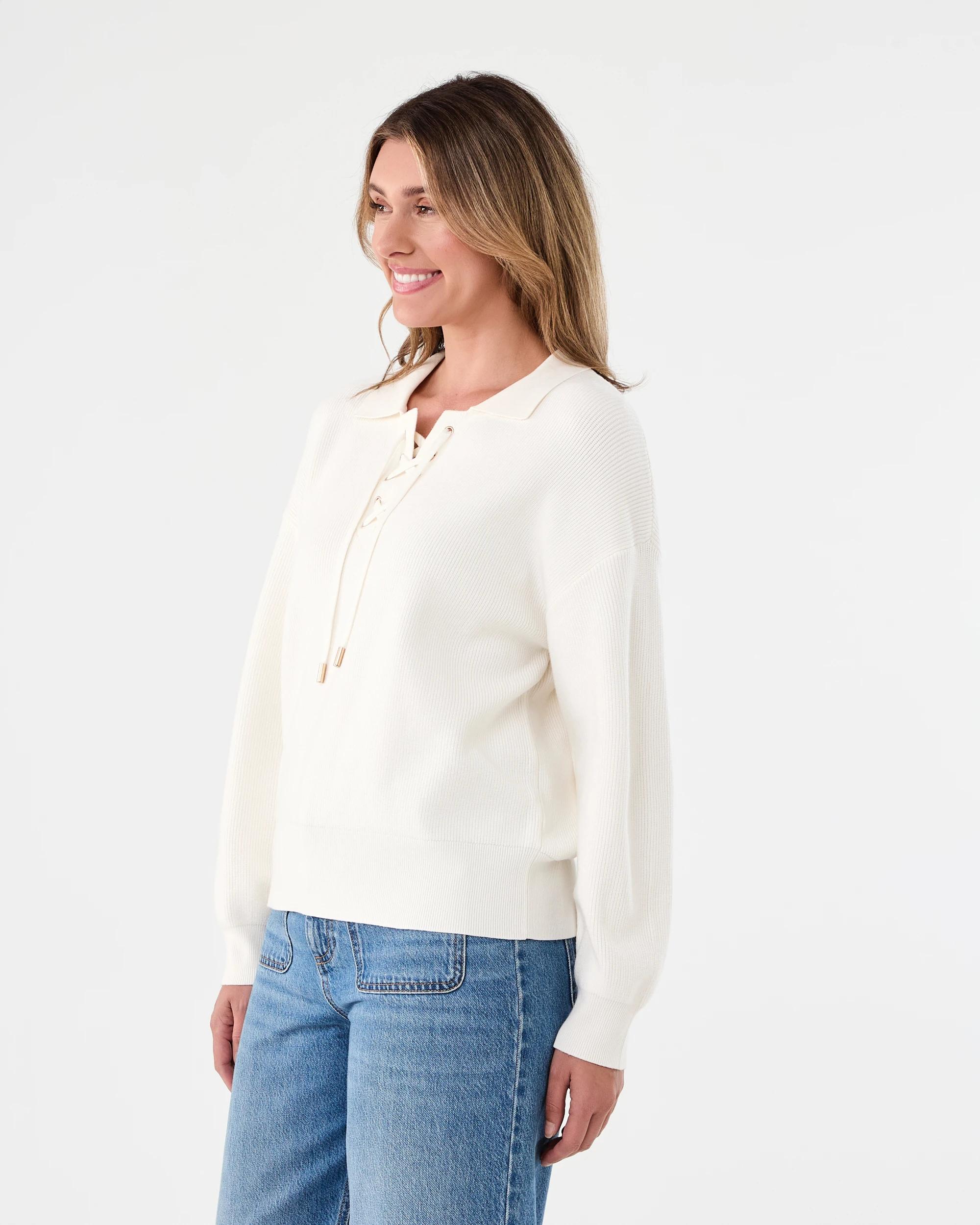 2 Lace Up Rib Jumper Cld White, 2 of 7