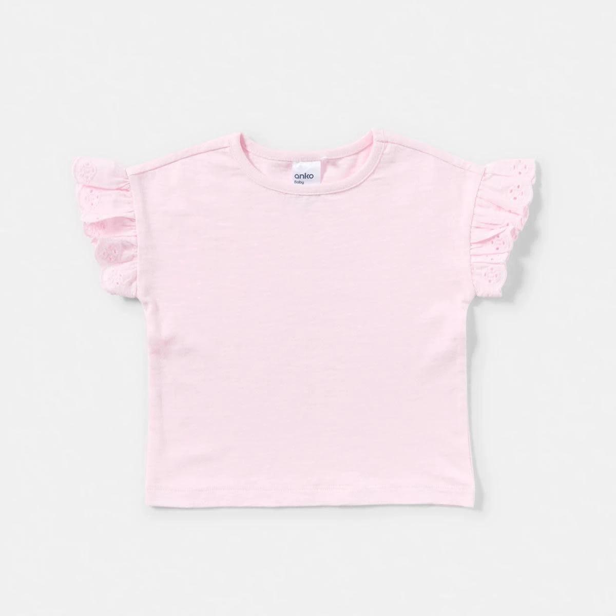 7 3 Pack Broderie Frill T-shirt PINK, BEIGE, PURPLE, 7 of 8
