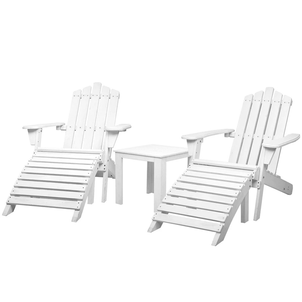 1 Gardeon 5PC Adirondack Outdoor Table and Chairs Wooden Sun Lounge Patio - White, 1 of 6
