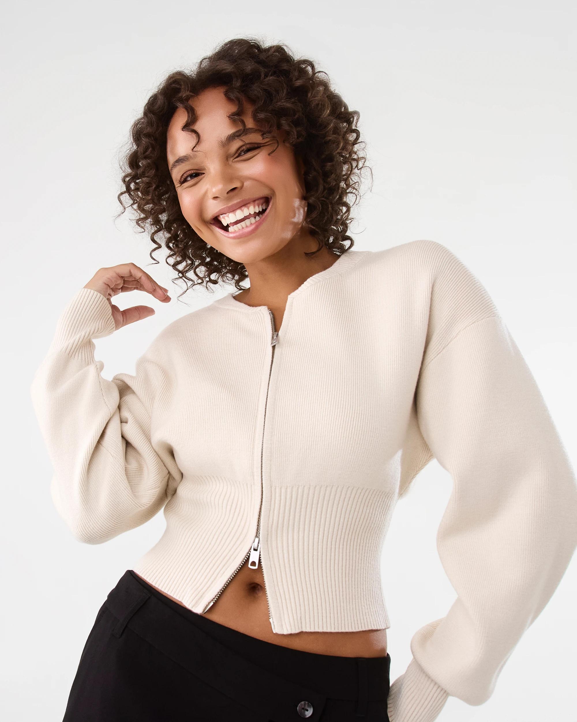 5 Zip Front Knit Cardigan Nat Beige, 5 of 8