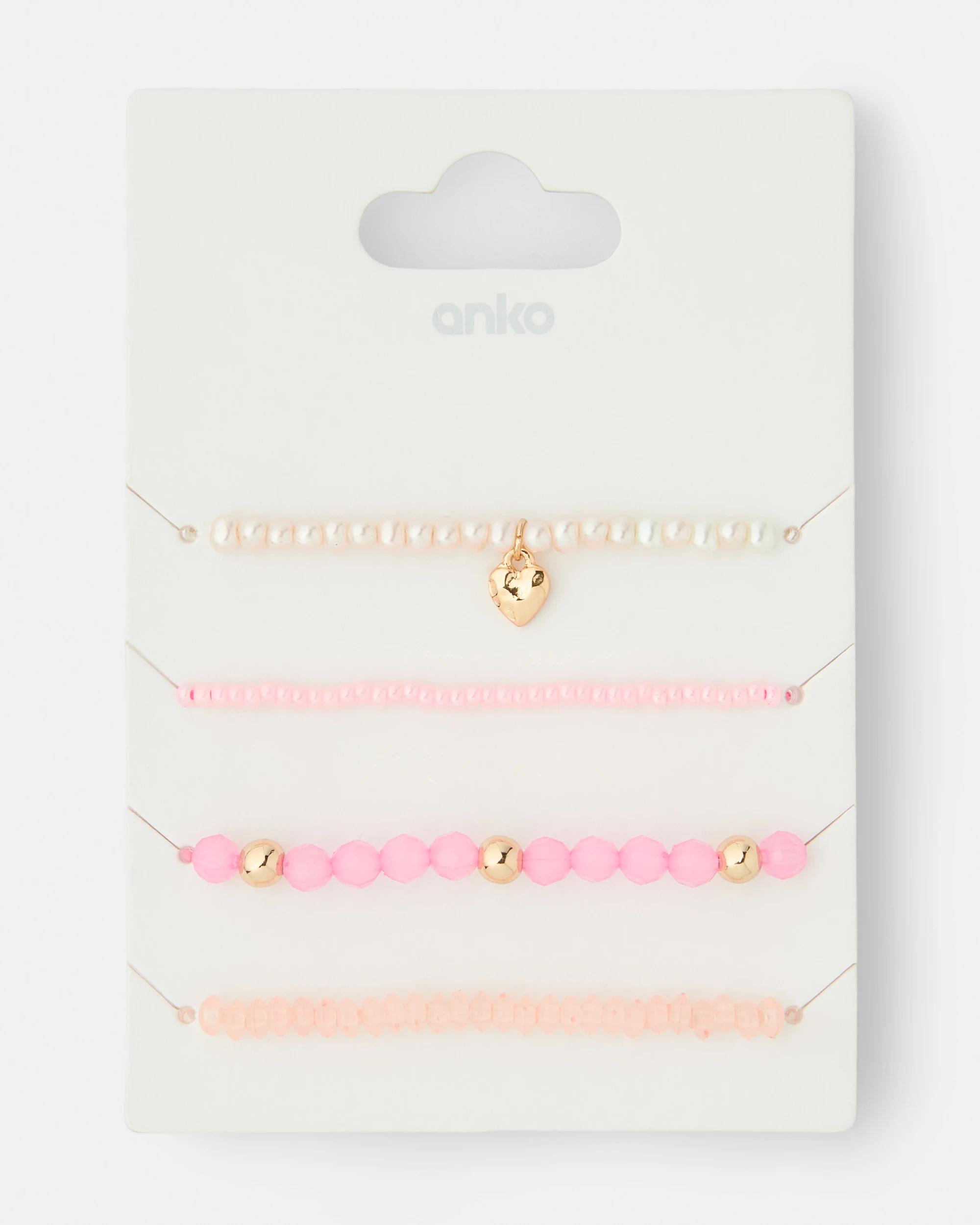 6 4 Pack Heart Bracelets Pink, 6 of 6