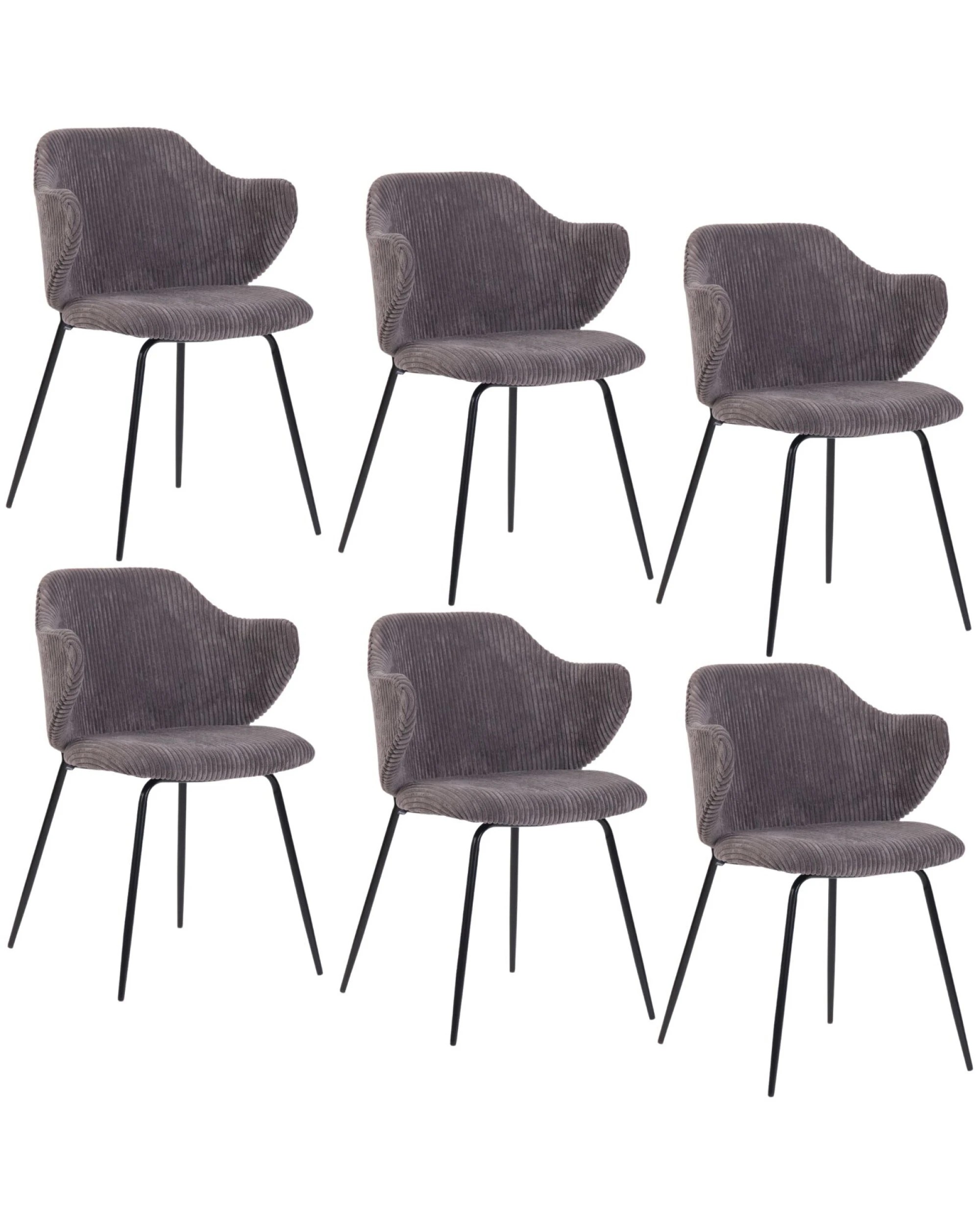 1 BR Home Set of 6 Dining Chairs with Corduroy Fabric in Dark Grey, 1 of 6