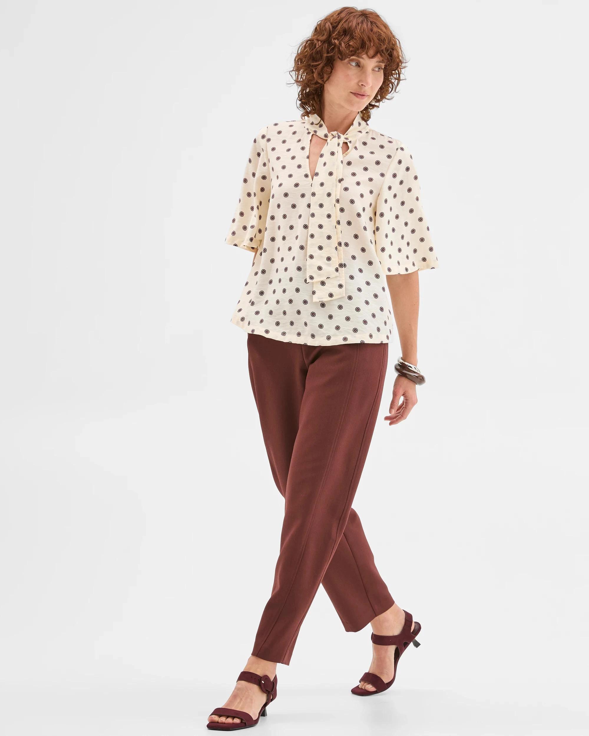 5 Preview Short Sleeve Tie Neck Blouse DITSY MOTIF, 5 of 6