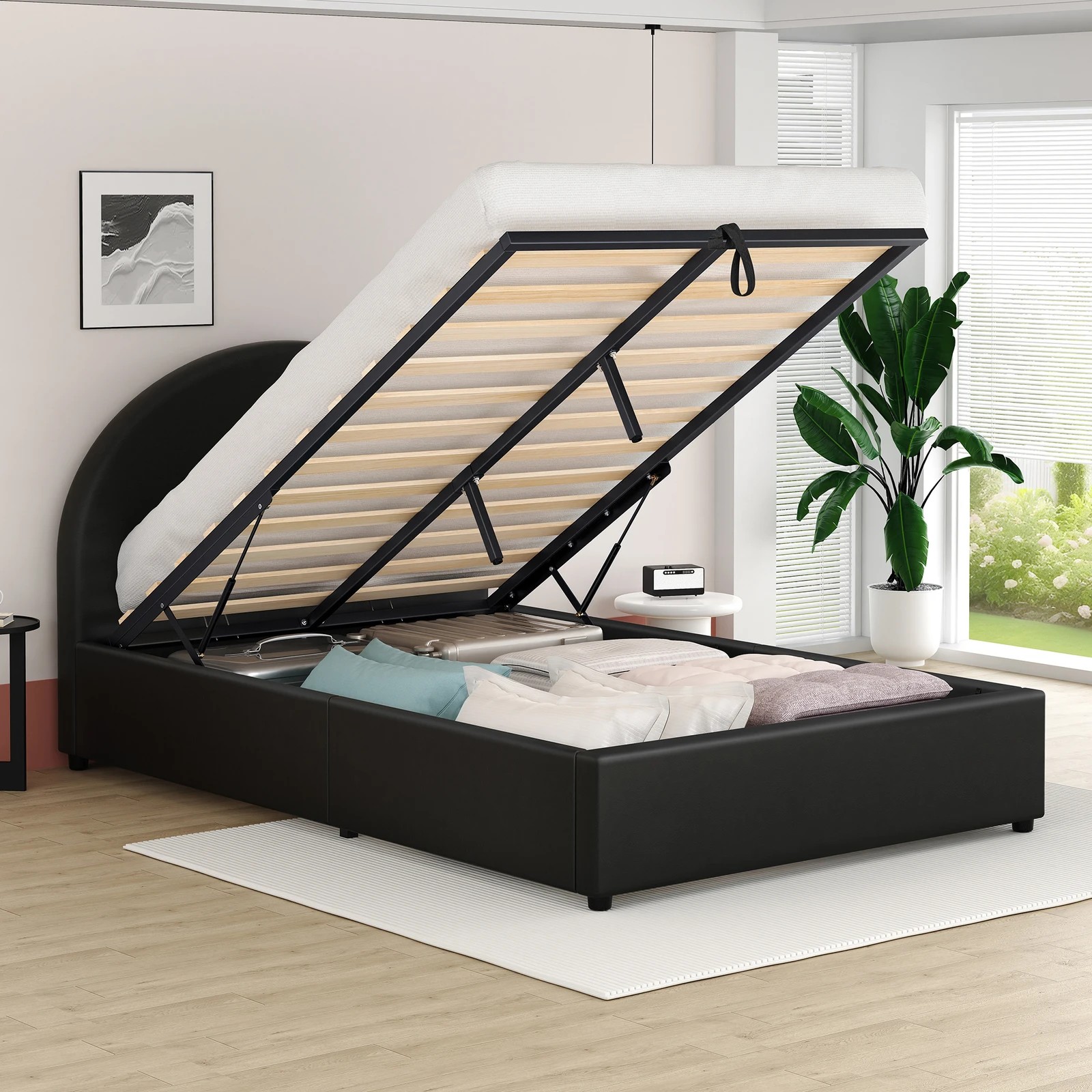 4 Alfordson Bed Frame King Single Gas Lift Base With Storage Leather Howell - Black, 4 of 10