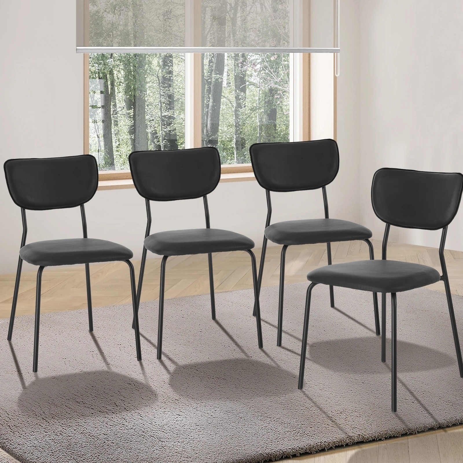3 Oikiture Set of 4 Dining Chairs PU Leather Padded Seat - Black, 3 of 9