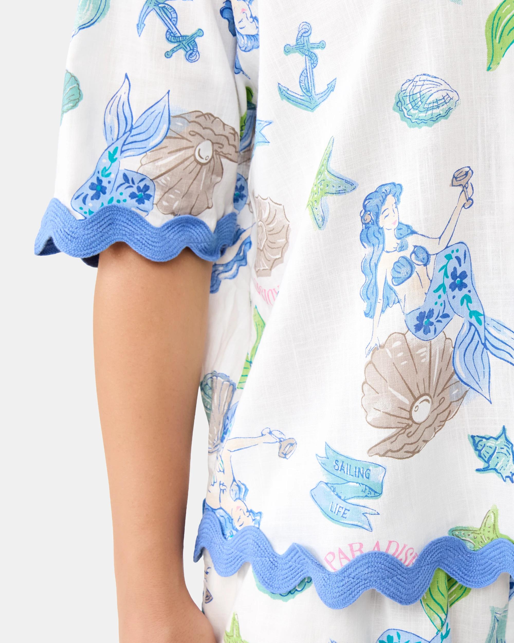 6 Short Sleeve Cotton Rick Rack Pyjama Set Under Sea, 6 of 9